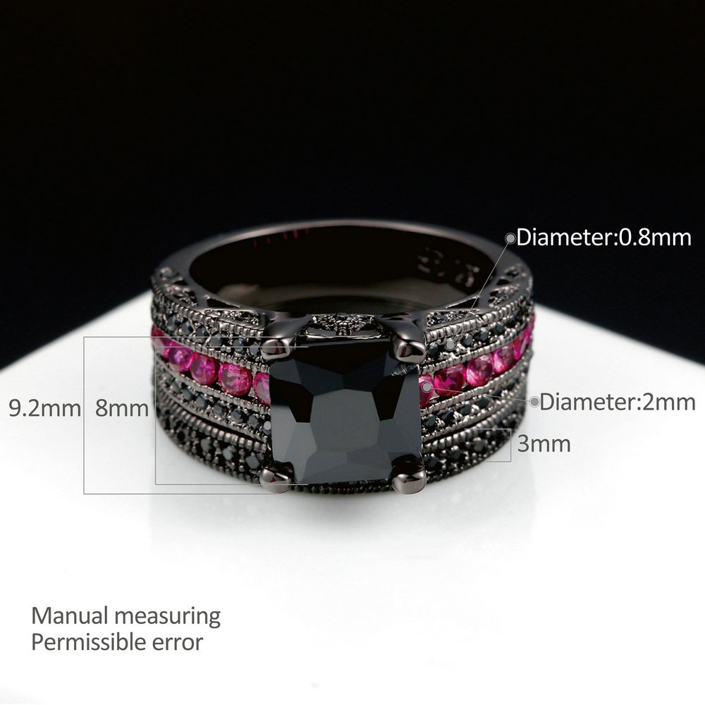 18K Black Gold Princess Cut Cubic Zirconia Engagement Ring Set - Wedding Promise Band, Anniversary Jewelry Gift for Her - Perfect for Proposals, Bridal Sets & Romantic Occasions