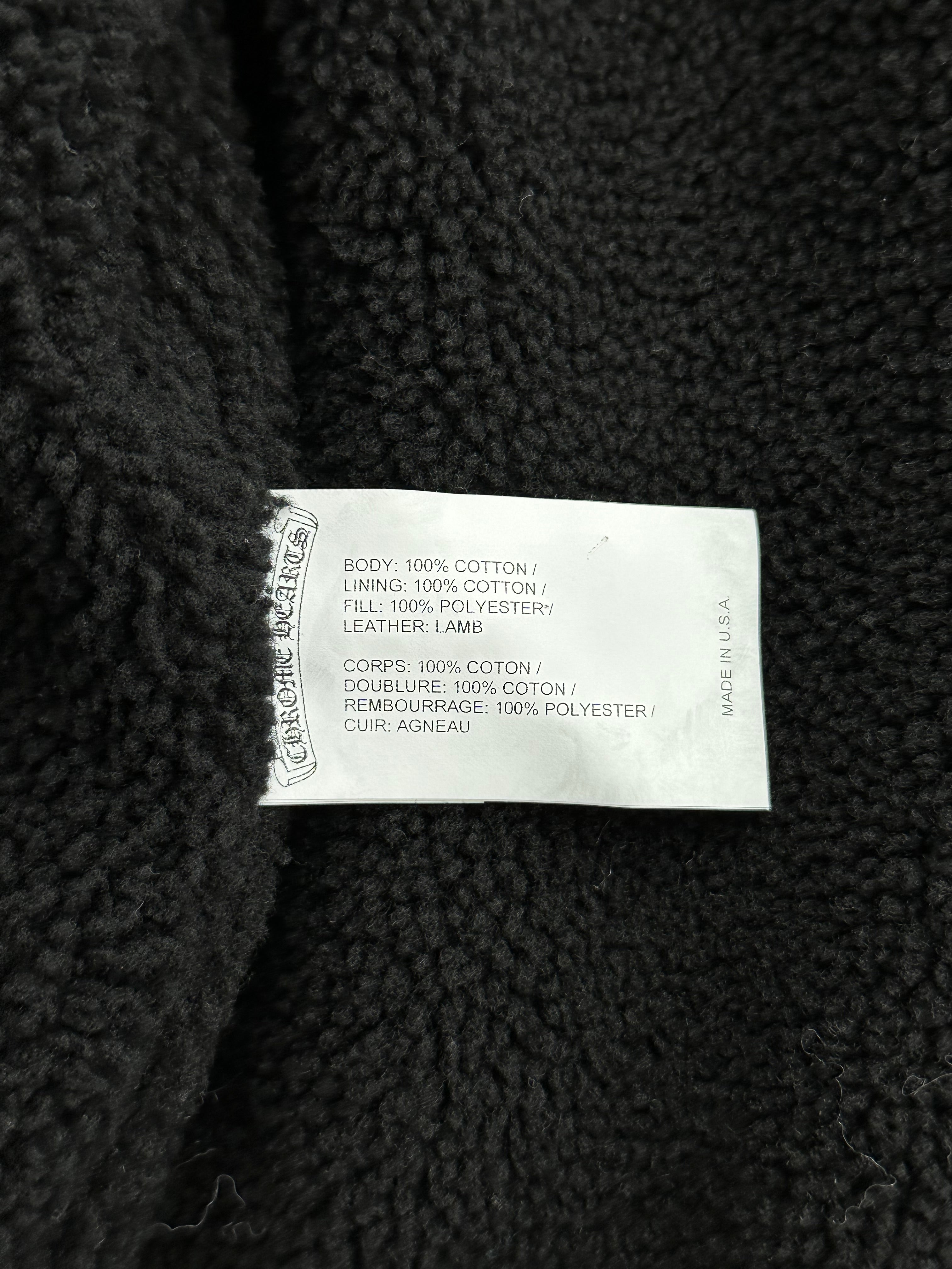 Chrome Hearts Black Herringbone Shearling Jacket for Men - Luxury Winter Coat with Warm Fleece Lining | Perfect for Cold Weather, Streetwear Fashion & Outdoor Activities