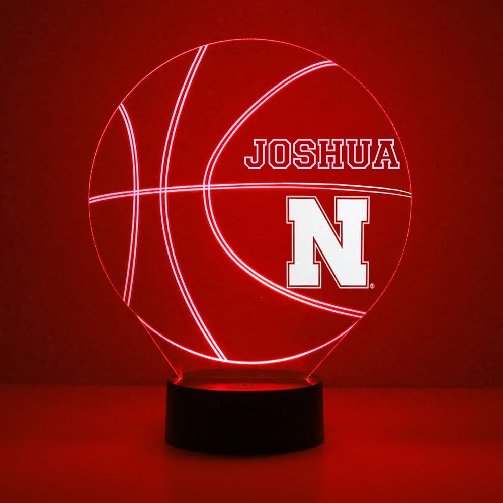 University of Nebraska Cornhuskers Custom LED Basketball Night Light with Remote - Personalized Name/Image Display - Made in USA | Perfect for Dorm Room Decor & Game Day Fan Gifts