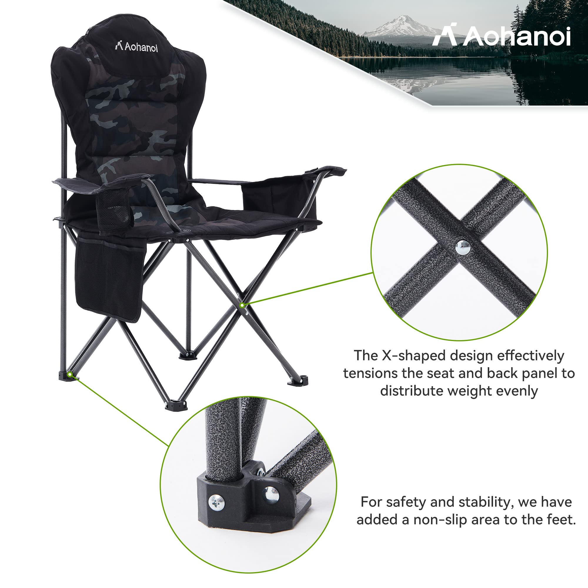 Heavy Duty Camping Chairs 2 Pack - 300lbs Capacity Folding Chairs for Outdoor, Patio, Beach & Picnic - Portable Camp Chairs with Cup Holder & Cooler Bag (2 Pack, Camouflage) - Perfect for Camping Trips, Backyard BBQs, Beach Outings & Tailgating Parties