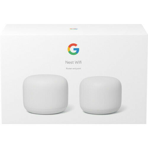 Google Nest Mesh Wi-Fi System (2 Pack) - Dual-Band Router & Point with Voice Assistant, 4K Streaming, Smart Home Compatible - White - Perfect for Whole Home Coverage & Smart Device Control