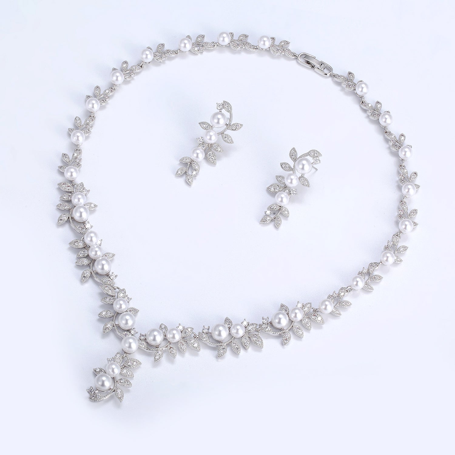 Elegant Cubic Zirconia Wedding Jewelry Set - Necklace & Earrings for Bride (CN10250) | Perfect for Bridal Shower, Wedding Ceremony & Anniversary Gifts