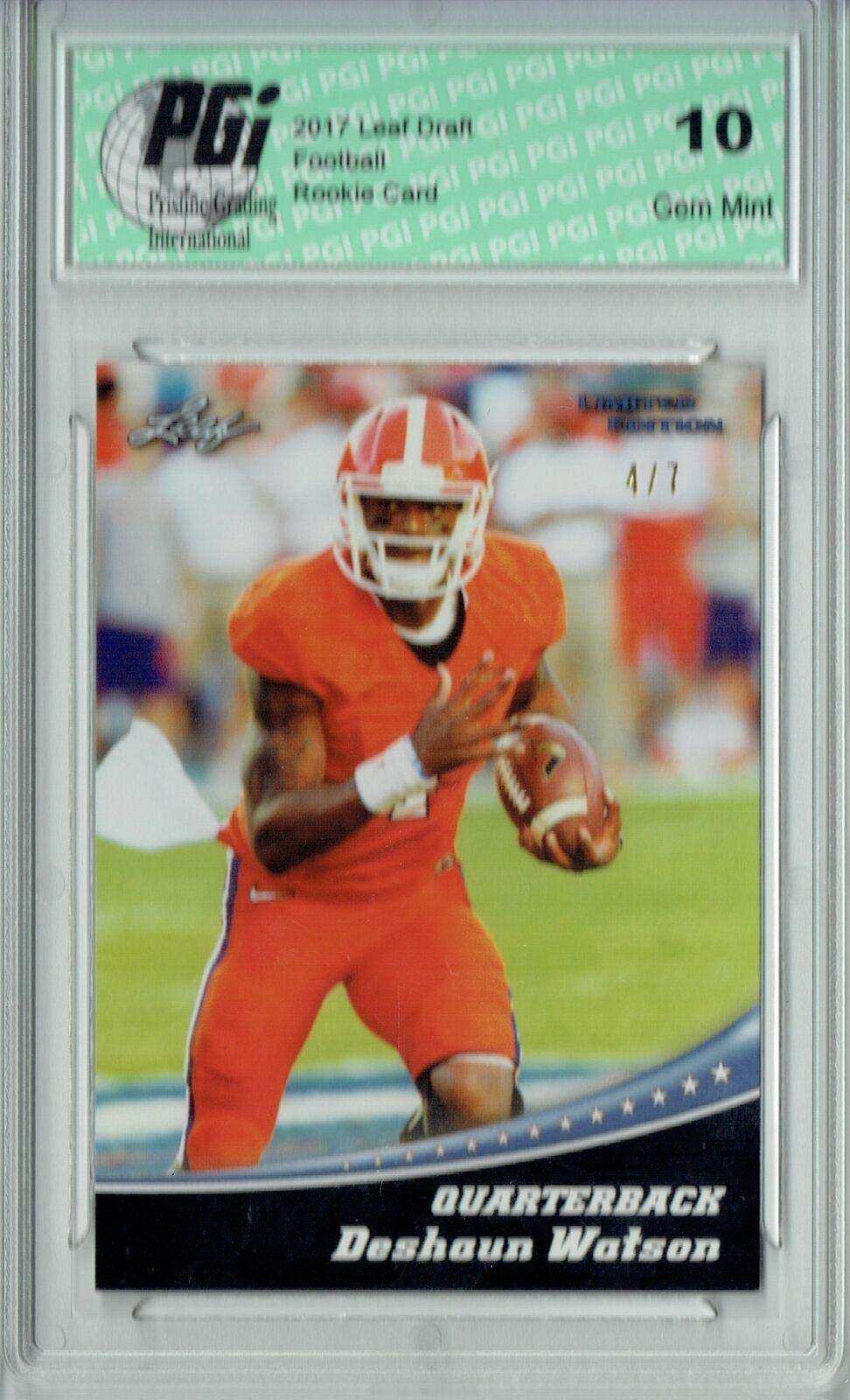 2017 Leaf Deshaun Watson Rookie Card #4 Silver Jersey PGI 10 Graded - Limited Edition 4/7 Football Trading Card for Collectors & Fans - Perfect for Sports Memorabilia Displays & Investment Collections