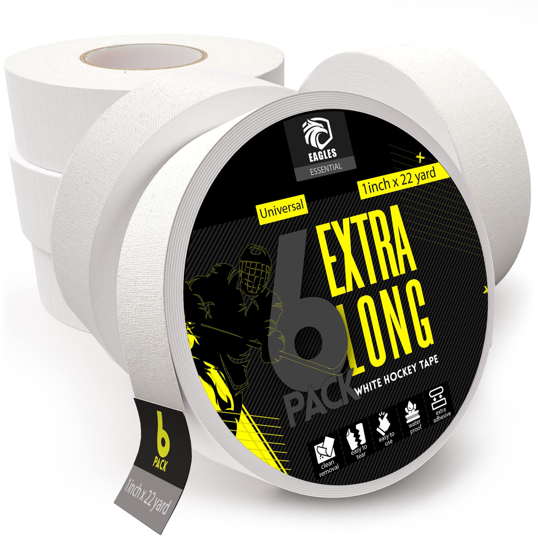 EAGLES Bulk Hockey Tape - Black, White & Clear - Strong Adhesive Multipurpose Sports Tape Roll - Durable Cloth & PVC Tape for Hockey Sticks, Blades & Equipment - Perfect for Hockey Players, Coaches & Sports Enthusiasts - Great for Stick Grip, Blade Protection & Gear Maintenance