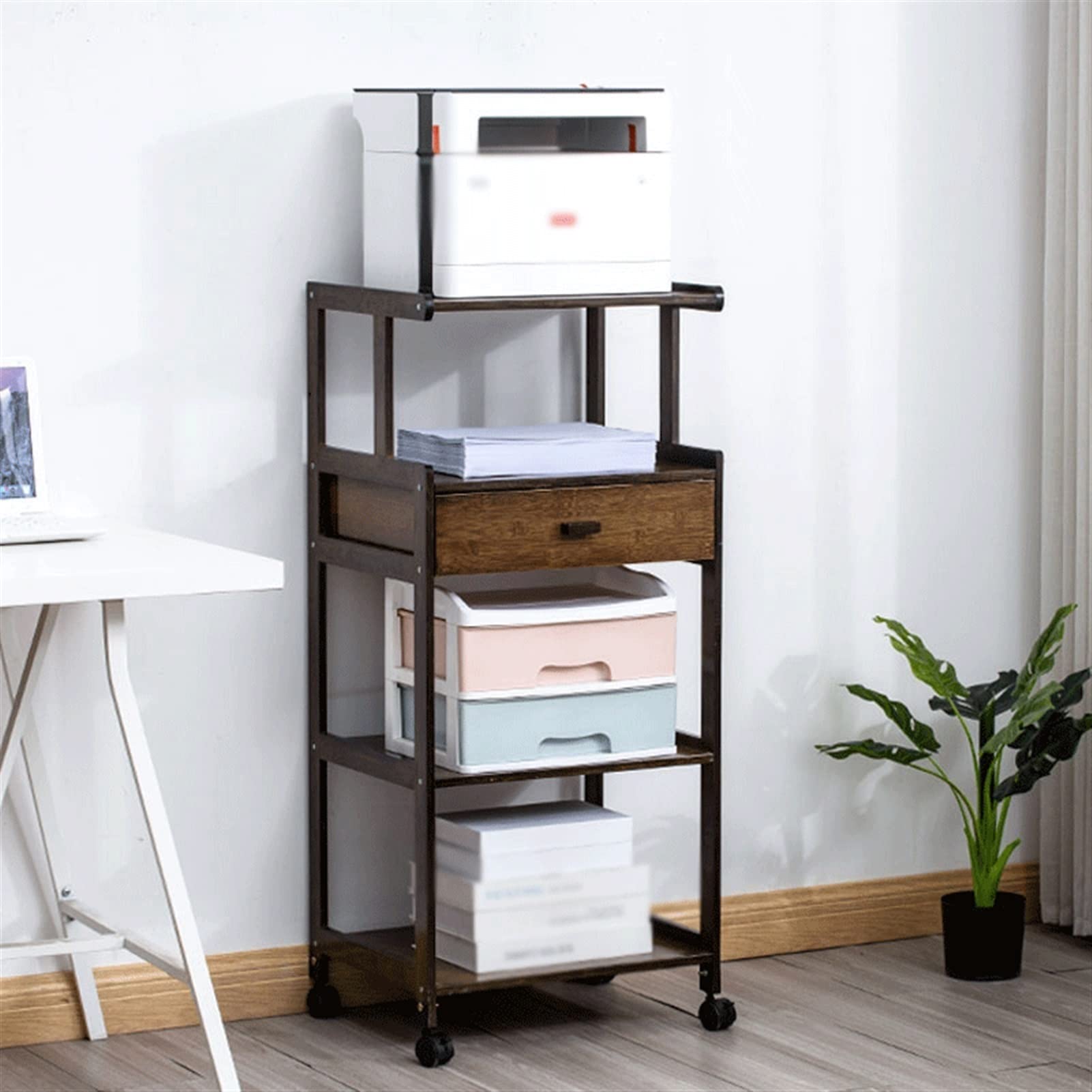 Heavy Duty Mobile Printer Stand with Wheels - Adjustable 4-Tier Shelf for Office Fax Machine, Document Holder & Home Desk Organization (Color: A) - Perfect for Small Spaces & Clutter-Free Workspaces