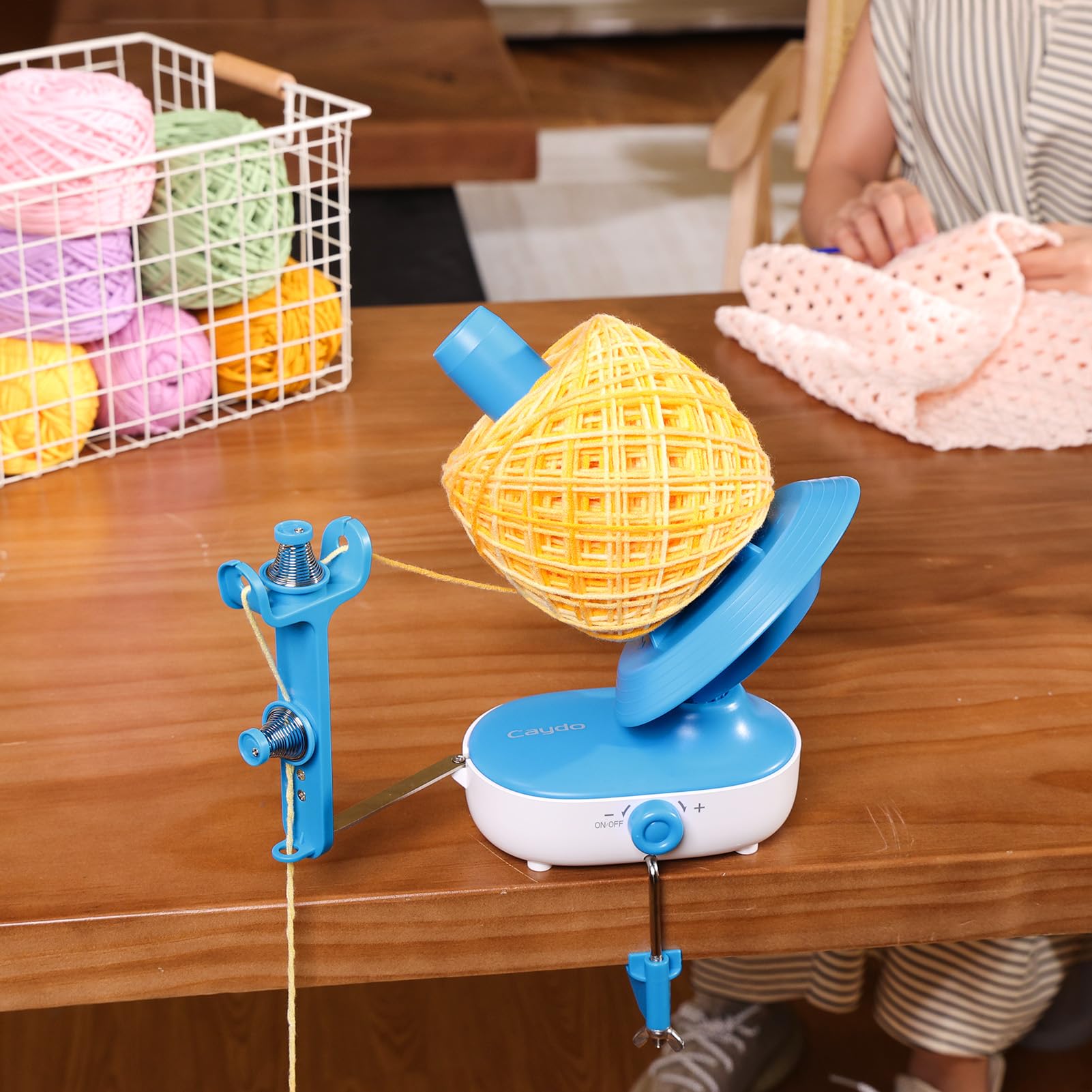 Electric Yarn Ball Winder Machine - 10oz Large Automatic Yarn Winder with Dual-Spring Tension & Stepless Speed - Perfect for Crocheting, Knitting & DIY Yarn Cakes (Blue) - Ideal for Crafters, Knitters & Crochet Lovers at Home or Studio