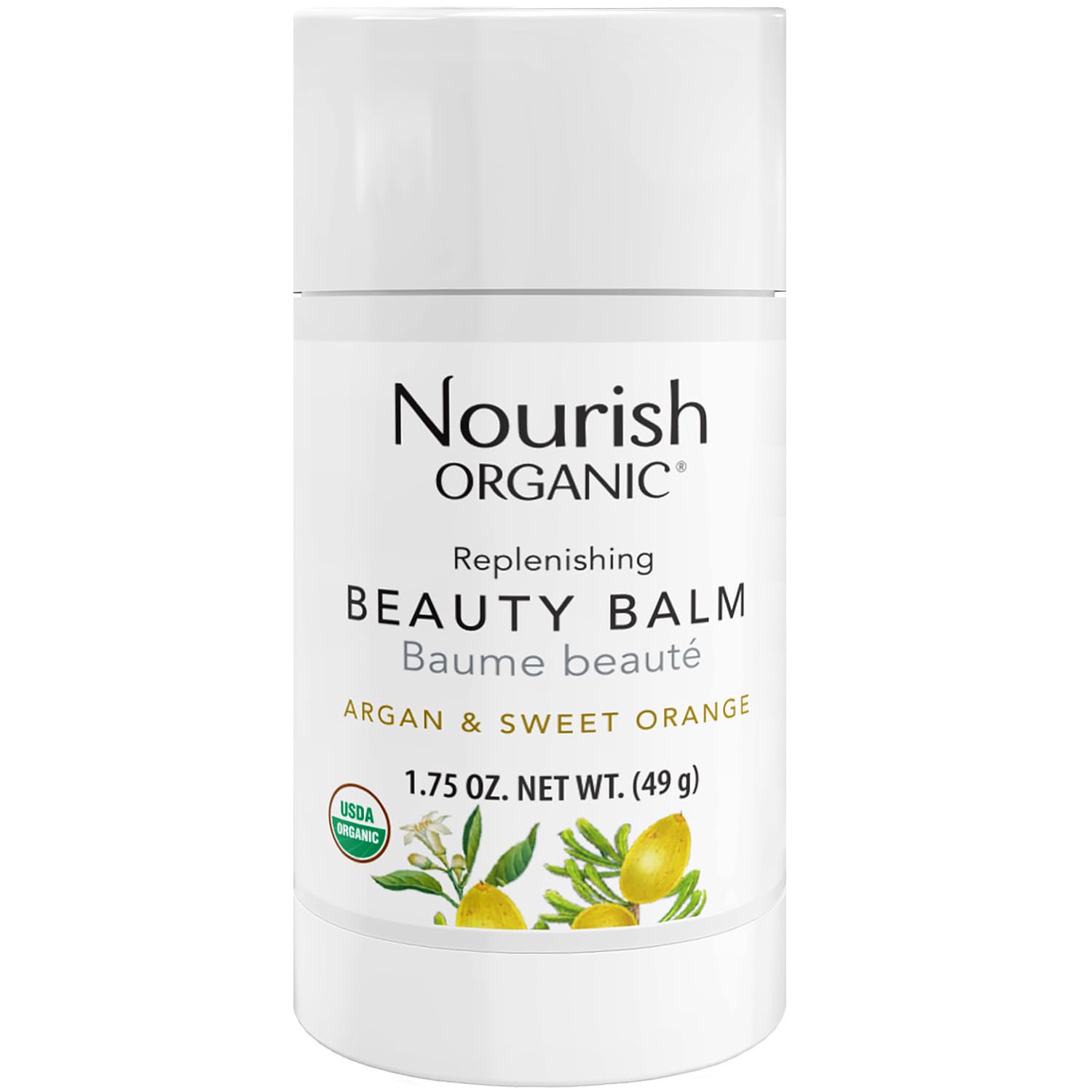 Nourish Organic Beauty Balm with Argan Oil & Sweet Orange - Natural Face, Lip, Hand & Body Moisturizer | Infused with Organic Coconut Oil, Shea Butter & Cocoa Butter | 1.75 Oz Jar + Reusable Cotton Rounds | Perfect for Dry Skin Care & Daily Hydration