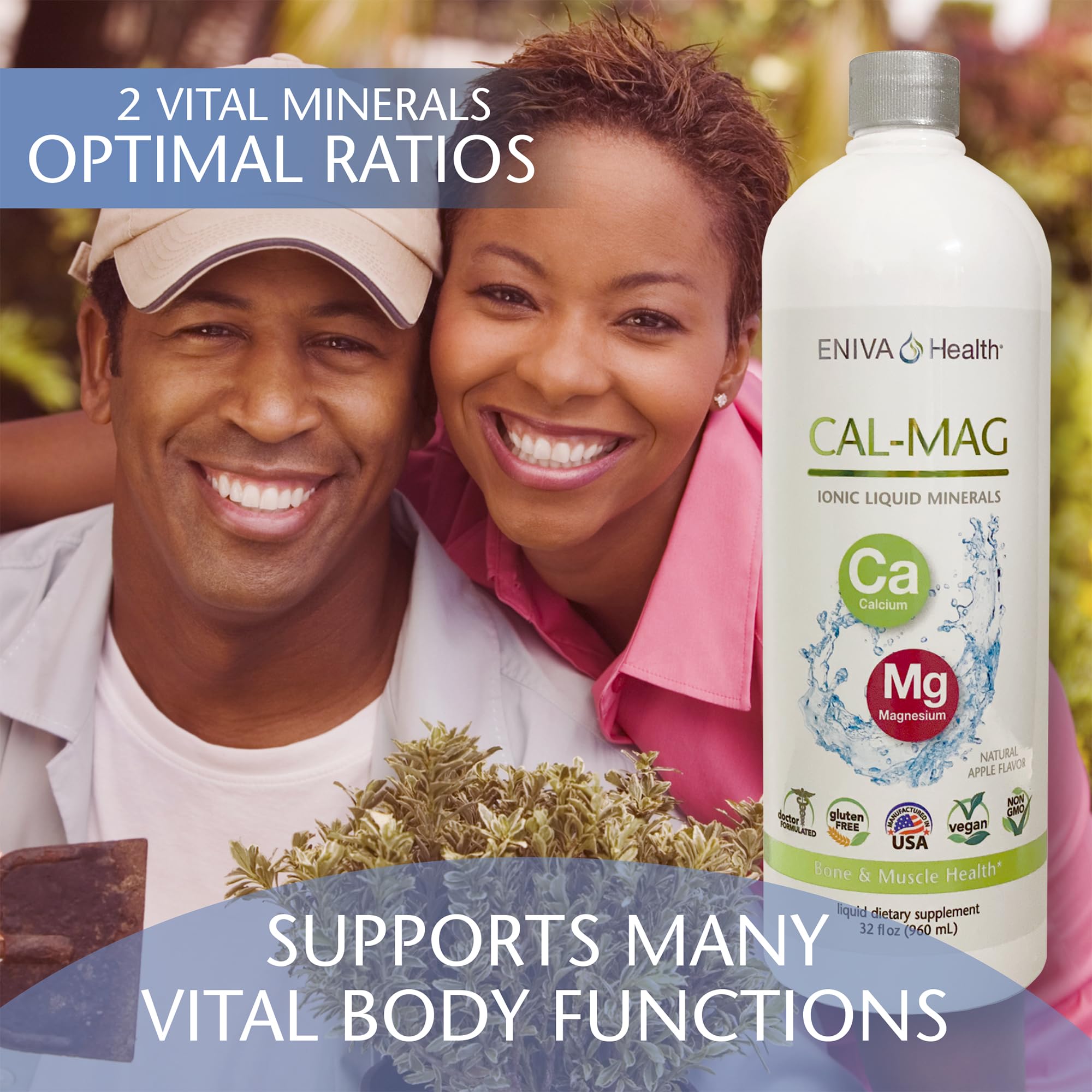 Eniva Health Liquid Ionic Calcium Magnesium Supplement - Doctor Formulated for Strong Bones, Healthy Hair & Nails | Zero Calories, No Sugar Added | 64 oz Bottle | Supports Active Lifestyle & Bone Health
