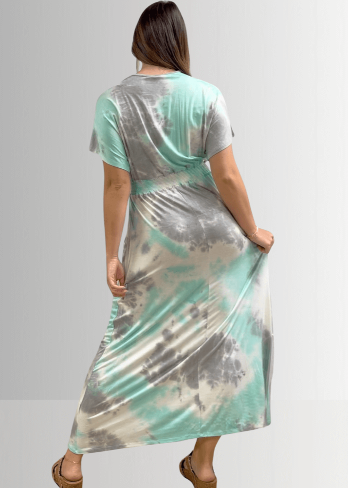 Kimber Mint Tie Dye Maxi Dress - Flowy Boho Summer Dress for Women | Perfect for Beach Vacations, Music Festivals & Casual Outings