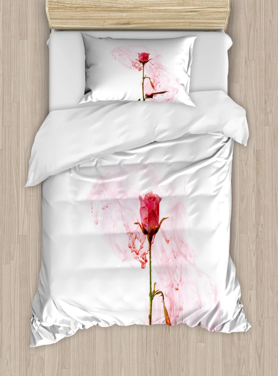 Ambesonne Floral Duvet Cover Set - Romantic Rose Design Twin Size Bedding, 2-Piece Set with 2 Duvet Covers & 2 Pillowcases, Dark Coral Rose - Perfect for Master Bedroom, Guest Room & Romantic Getaways