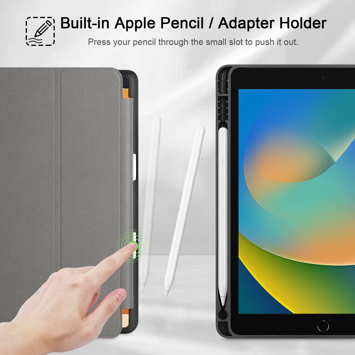Mektron iPad 10.2 Case for 9th/8th/7th Generation (2021/2020/2019) - Slim Stand Hard Back Shell with Pencil Holder & Magnetic Smart Cover | Auto Wake/Sleep Function | Abstract Rose Design | Perfect for Work, School & Travel Protection
