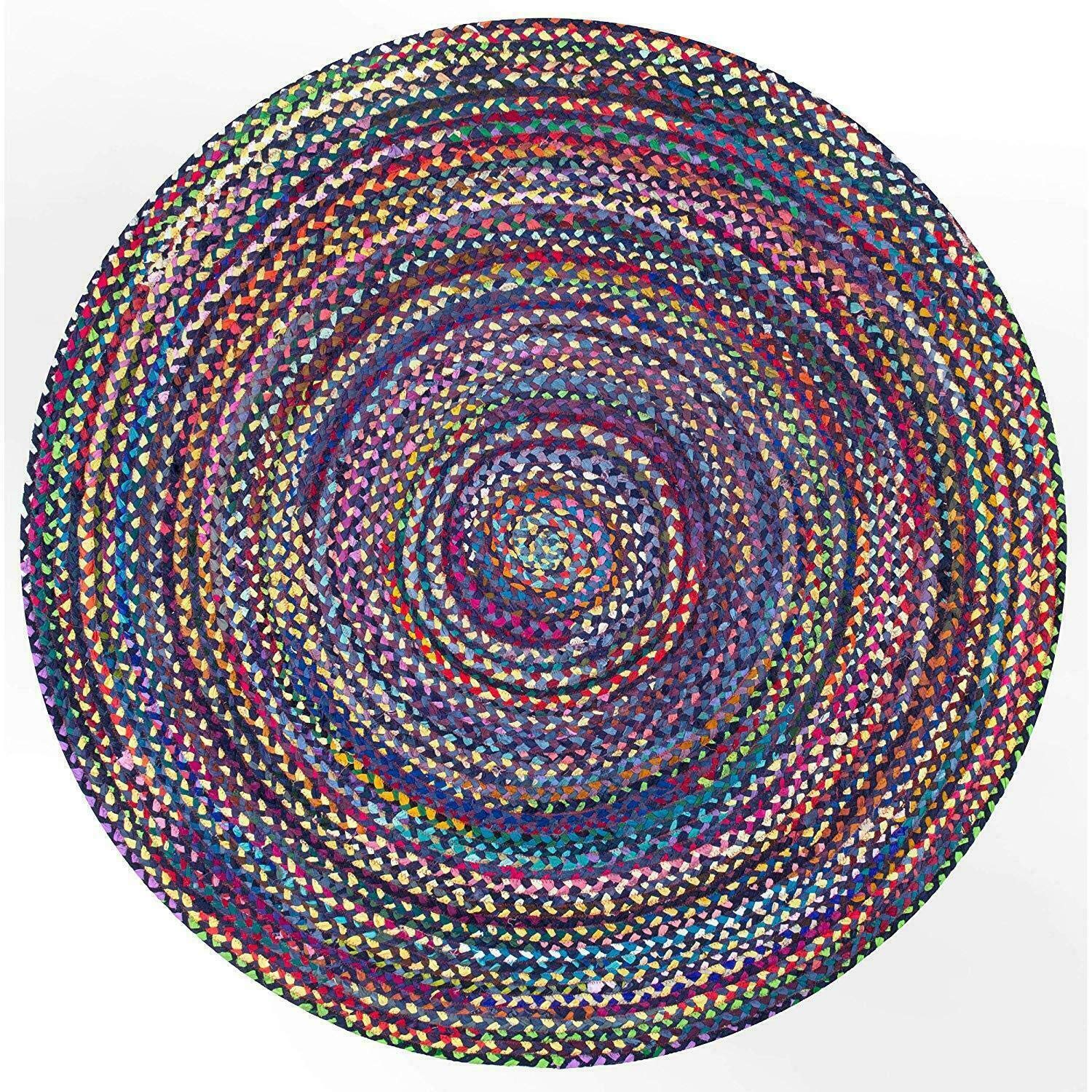 Premium Handmade Multicolor Cotton Round Area Rug - 9 Feet Soft Boho Chic Floor Mat for Home Decor, Living Room, Bedroom, Kitchen & Hallway | Non-Slip & Durable | Perfect for Boho, Farmhouse & Modern Interior Styles