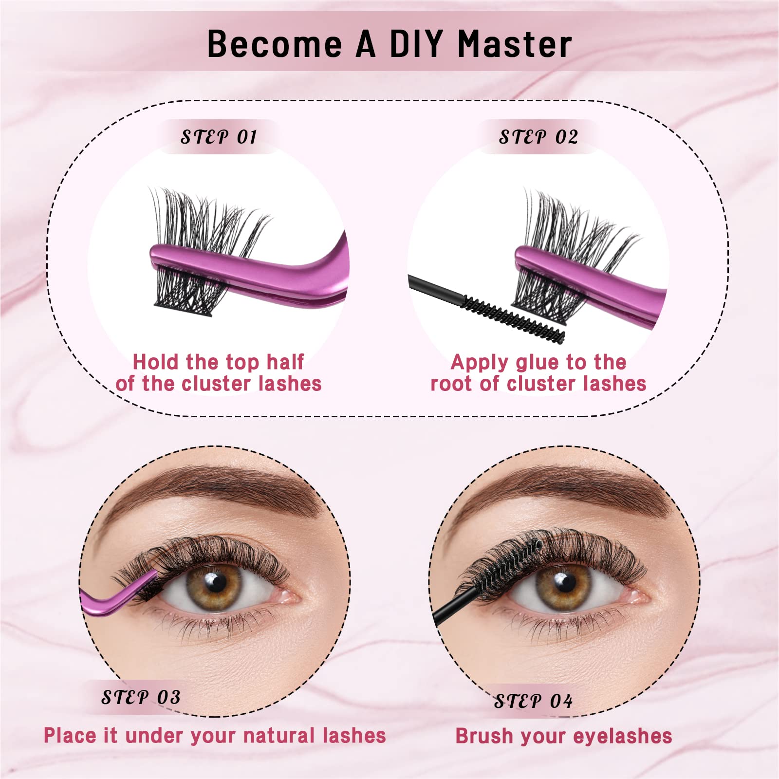 180 Pcs Fluffy Cluster Lashes for DIY Eyelash Extensions - Easy to Apply at Home, Includes Mirror (Tender, D-10-16 Mix) | Perfect for Natural Look, Bridal Makeup, and Daily Wear