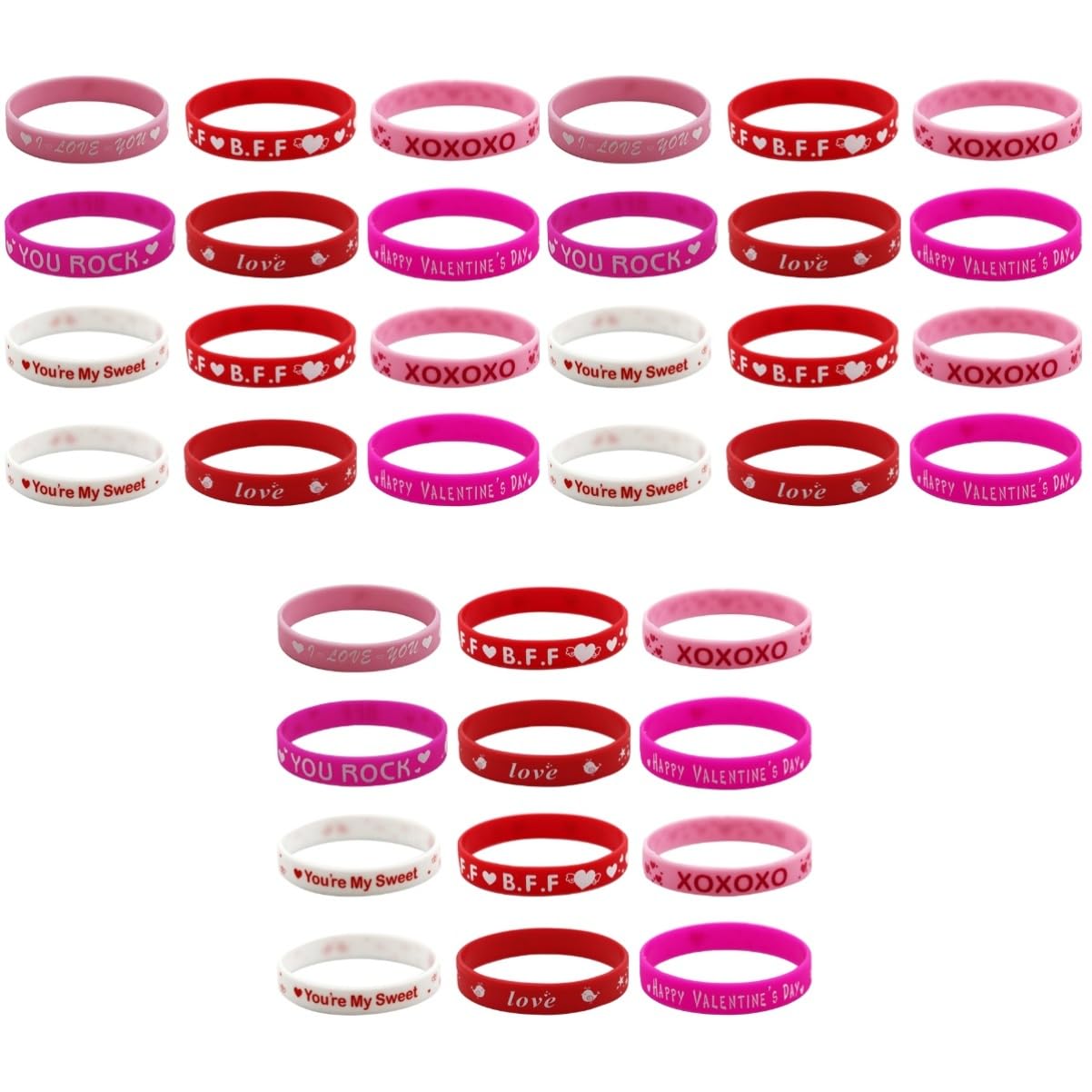 36 Pcs Valentine's Day Rubber Wristbands - Silicone Couple Bracelets for Sports Teams, Kids Party Supplies & Toy Lovers (Perfect for Valentine's Gifts, Christmas Party Favors & School Events)