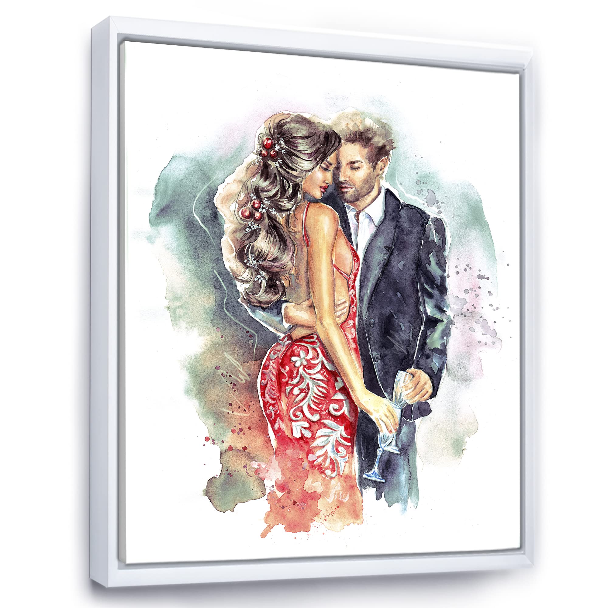 Romantic Couple with Champagne Glasses New Year Wall Art - Traditional Framed Canvas Print for Home Decor, Wedding Gift & Anniversary Present
