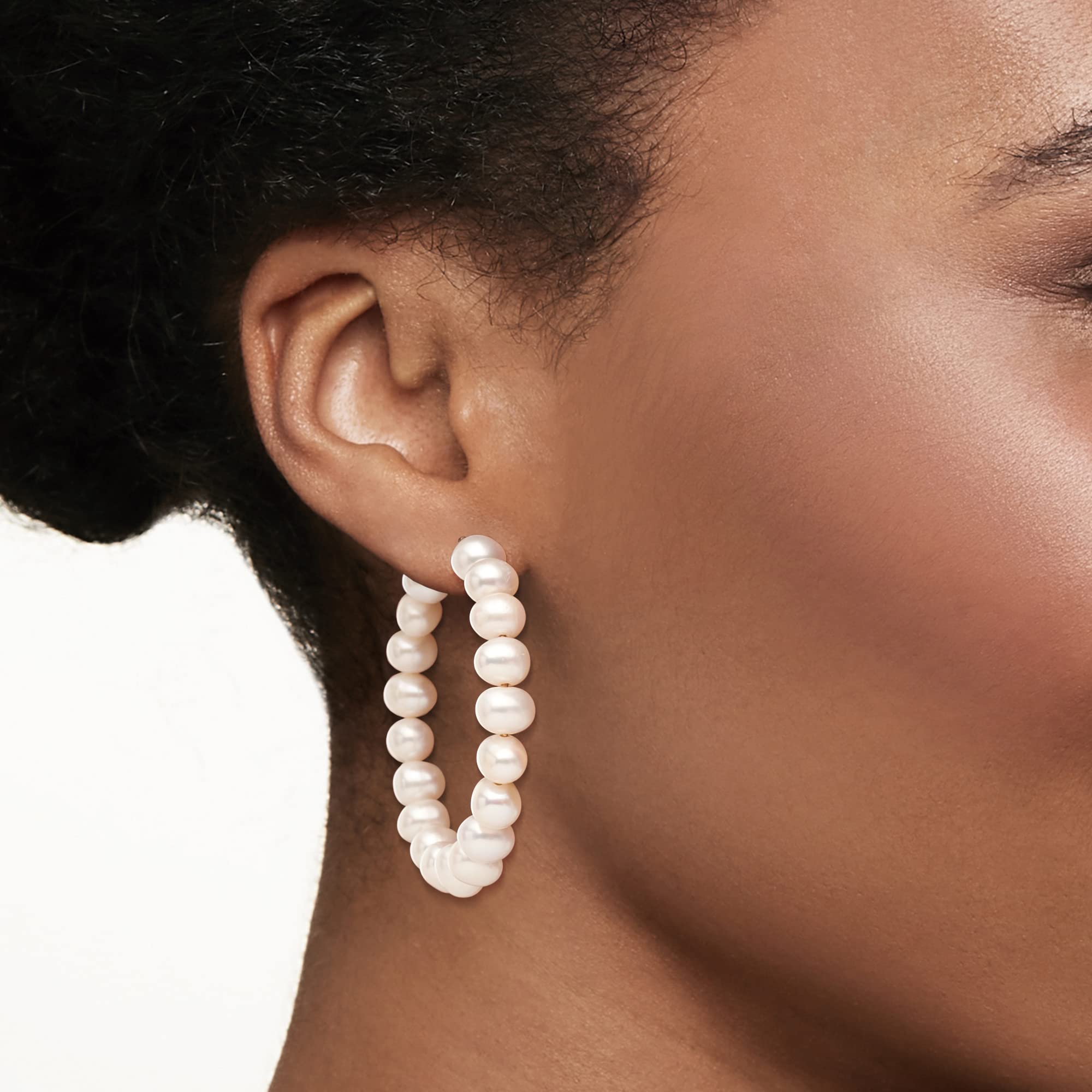 14kt Yellow Gold 6-7mm Cultured Pearl Hoop Earrings | Ross-Simons | Elegant Jewelry for Women, Perfect for Weddings, Parties & Special Occasions