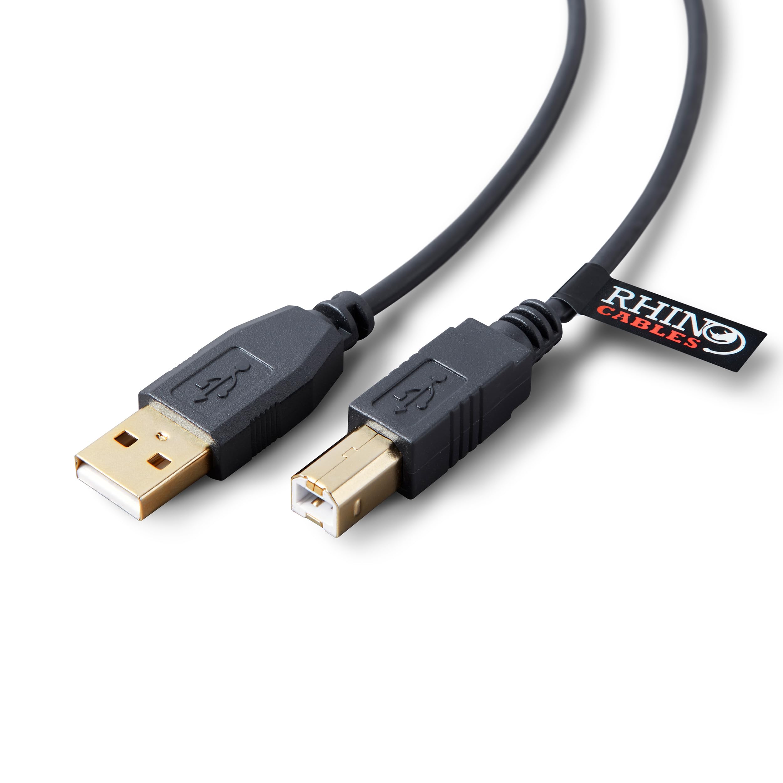 Rhinocables USB 2.0 Printer Cable 6ft - Gold-Plated Connectors, 480Mbps High-Speed Data Transfer, A Male to B Male for HP Epson Canon Brother Printers & External Hard Drives - Durable Multi-Shielded Black Cord for Home Office & Studio Use