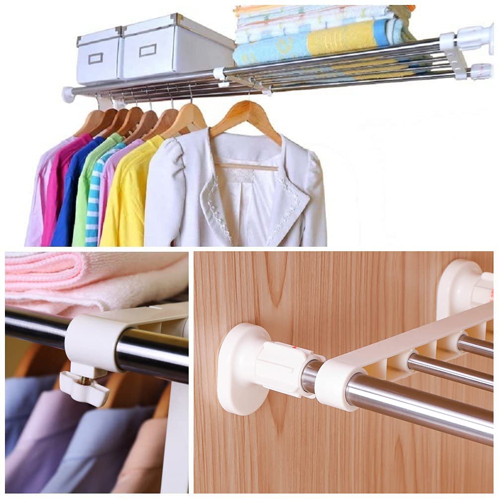 BAOYOUNI Adjustable Tension Closet Shelves - Stainless Steel Rustproof Storage Rack for Bathroom, Kitchen, Pantry Organization - Space Saving Shelf Dividers in Ivory (23.62-31.5 Inches) - Perfect for Small Spaces, Closet Organizing & Home Storage Solutions