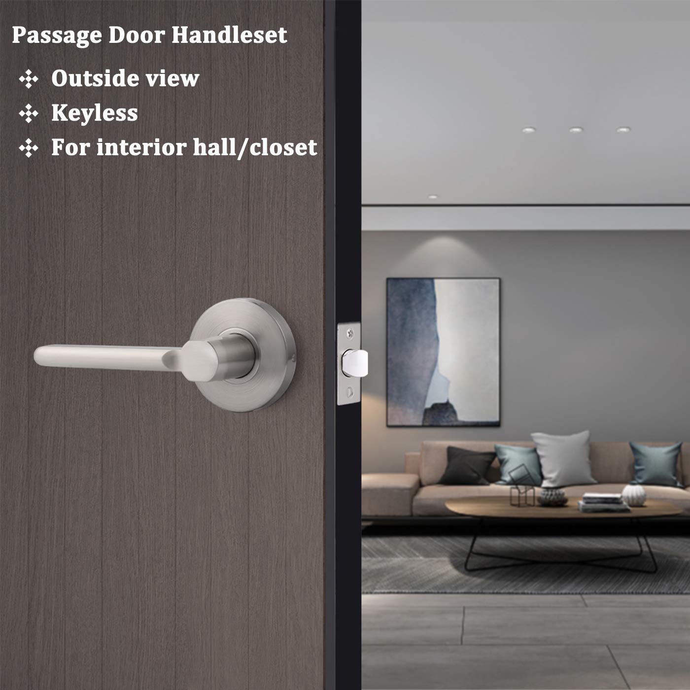 Gobrico 6 Pack Interior Door Levers - Flat Straight Style Nickel Finish Passage Door Locksets for Hallway, Closet & Bedroom - Easy Installation for Home & Office Use