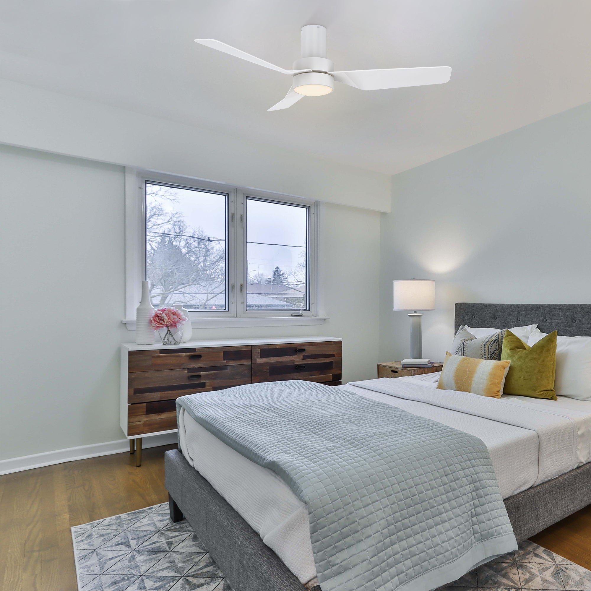 Barnet 44 Inch Smart Ceiling Fan with LED Light & Remote Control - Flush Mount Design for Bedroom, Living Room & Office | Energy Efficient & Quiet Operation