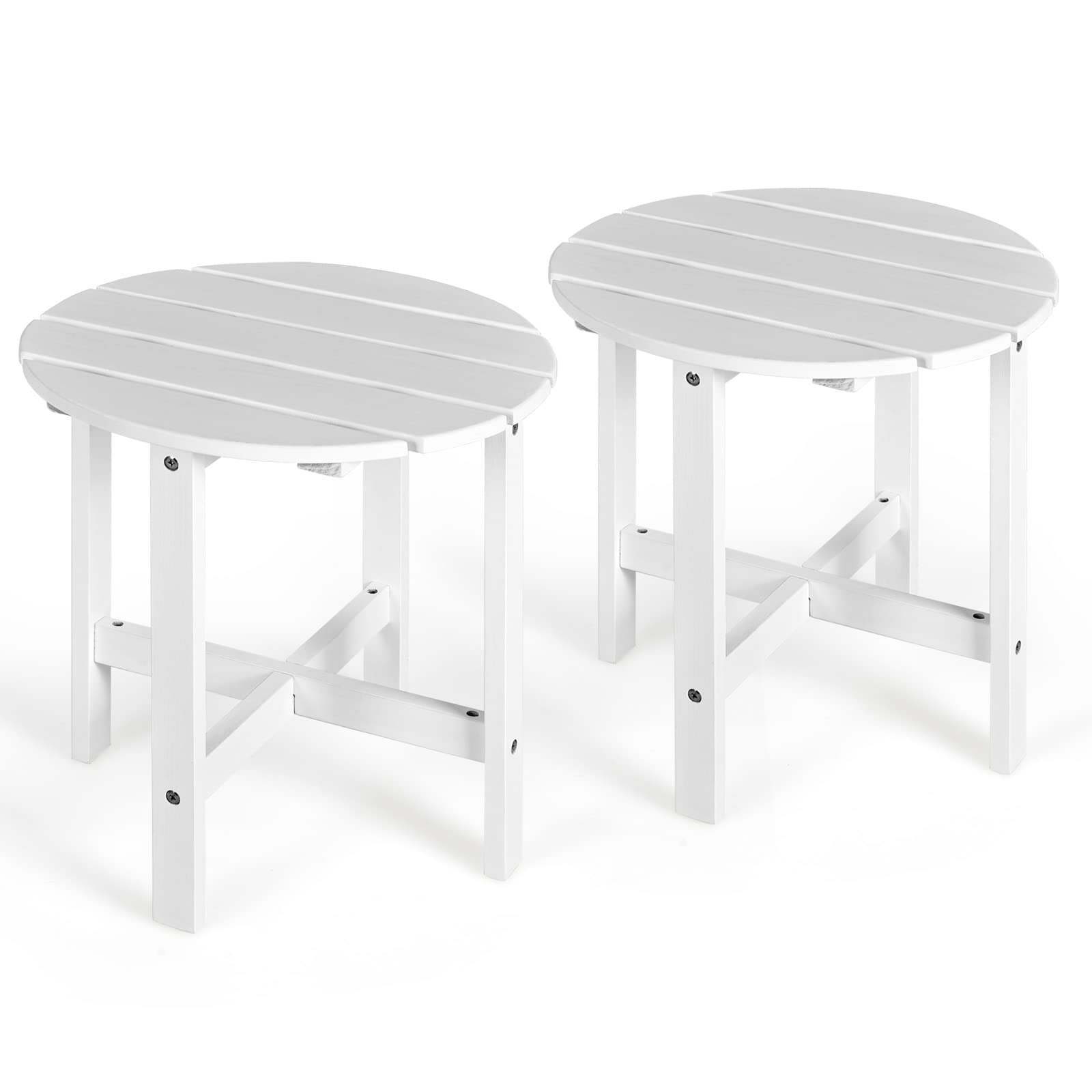 Giantex 18'' Round Outdoor Side Table - White Wooden Bistro Coffee Table with Stable Cruciform Base | Perfect for Garden, Patio, Balcony, Backyard & Living Room | Durable Small End Table for Coffee, Drinks & Outdoor Relaxation