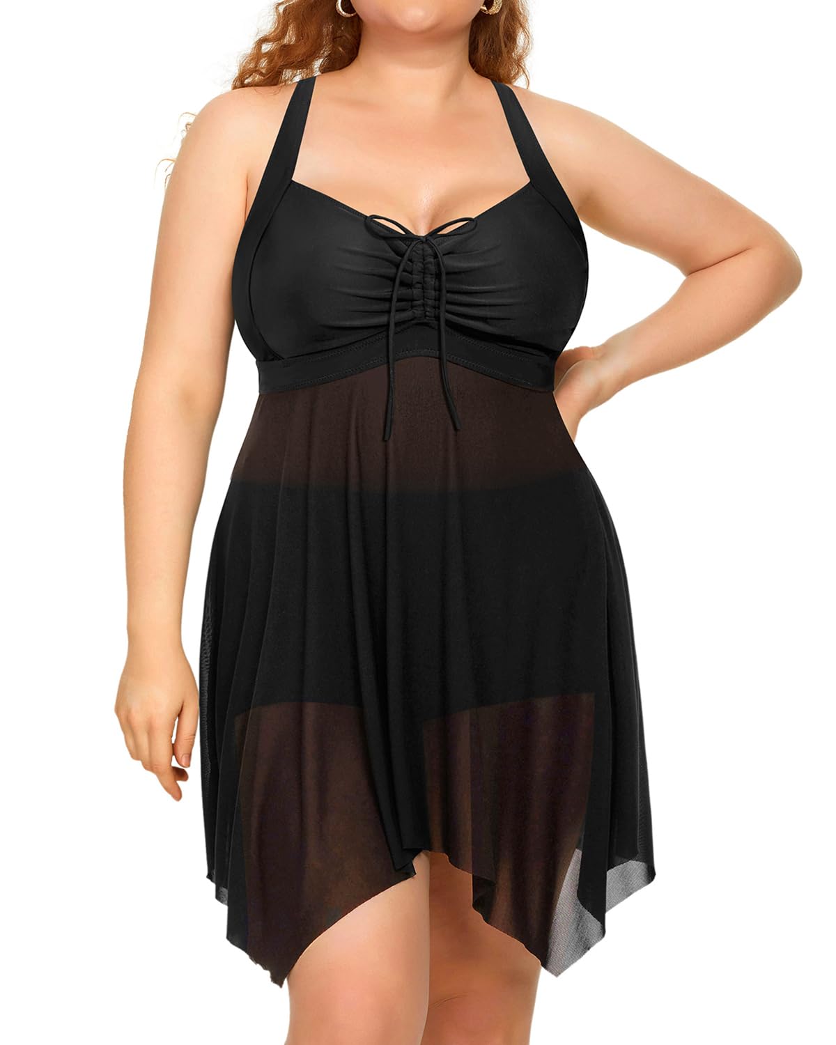 Daci Plus Size Two Piece Swim Dress with Boyshorts for Women - Mesh Flowy Bathing Suits for Beach, Pool & Vacation | Comfortable Swimwear for Curvy Women