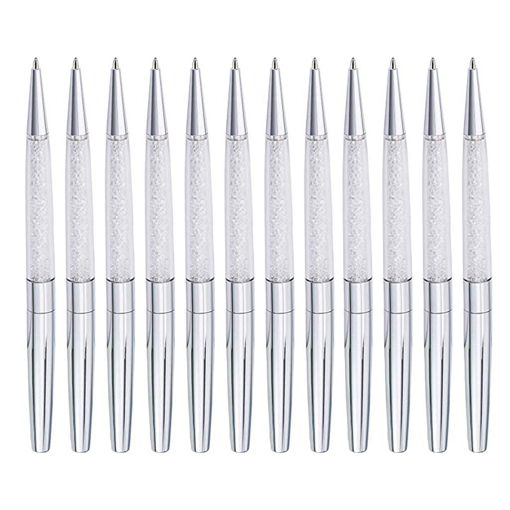 12Pcs Hibye Rose Gold & Silver Diamond Ballpoint Pens - Fine Black Ink, Crystal Decor, Metal Rollerball Pen with Ring for Wedding, Office, Gift Giving | Elegant Writing for Special Occasions & Daily Use