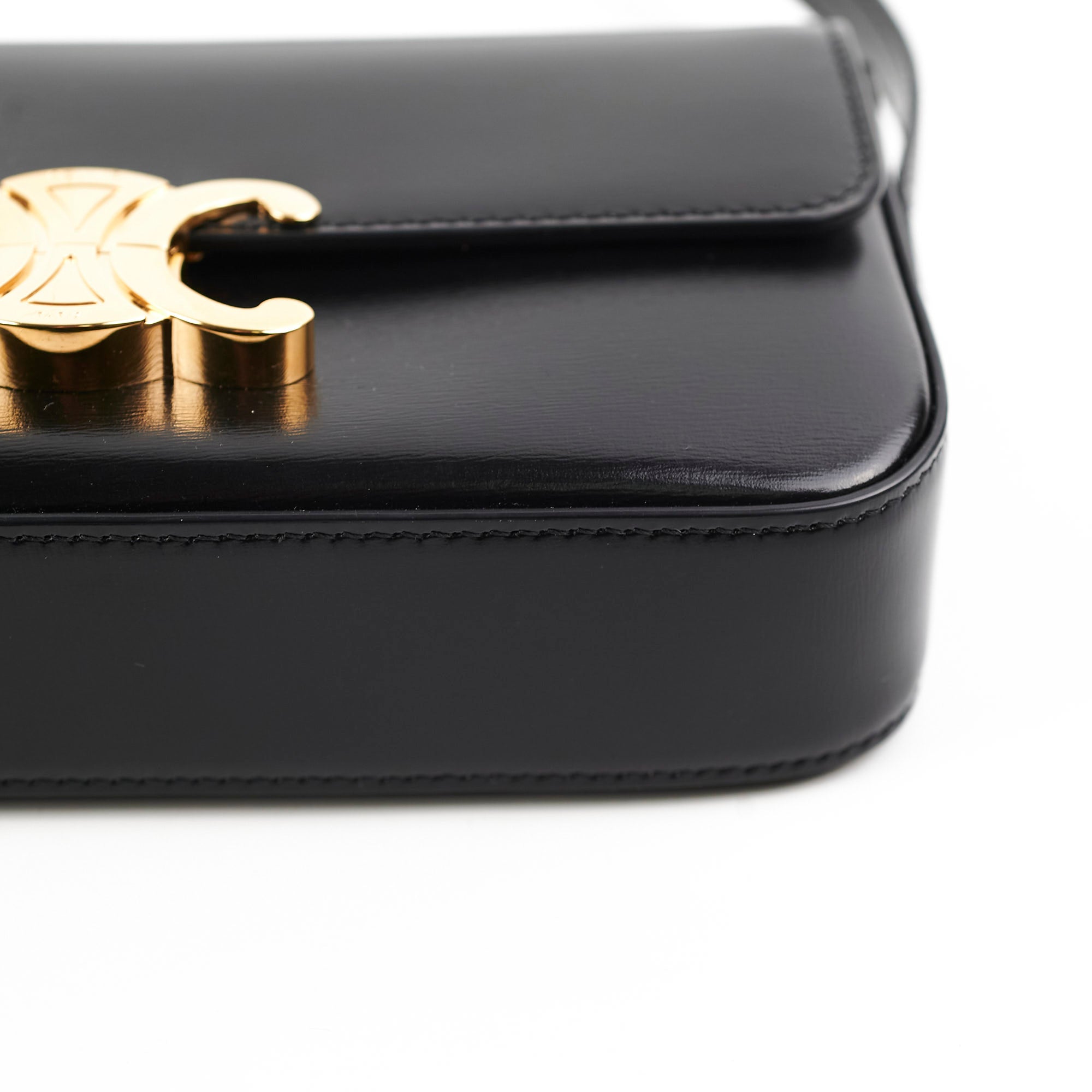 Celine Triomphe Black Leather Shoulder Bag for Women | Luxury Designer Handbag for Work, Travel & Evening Events