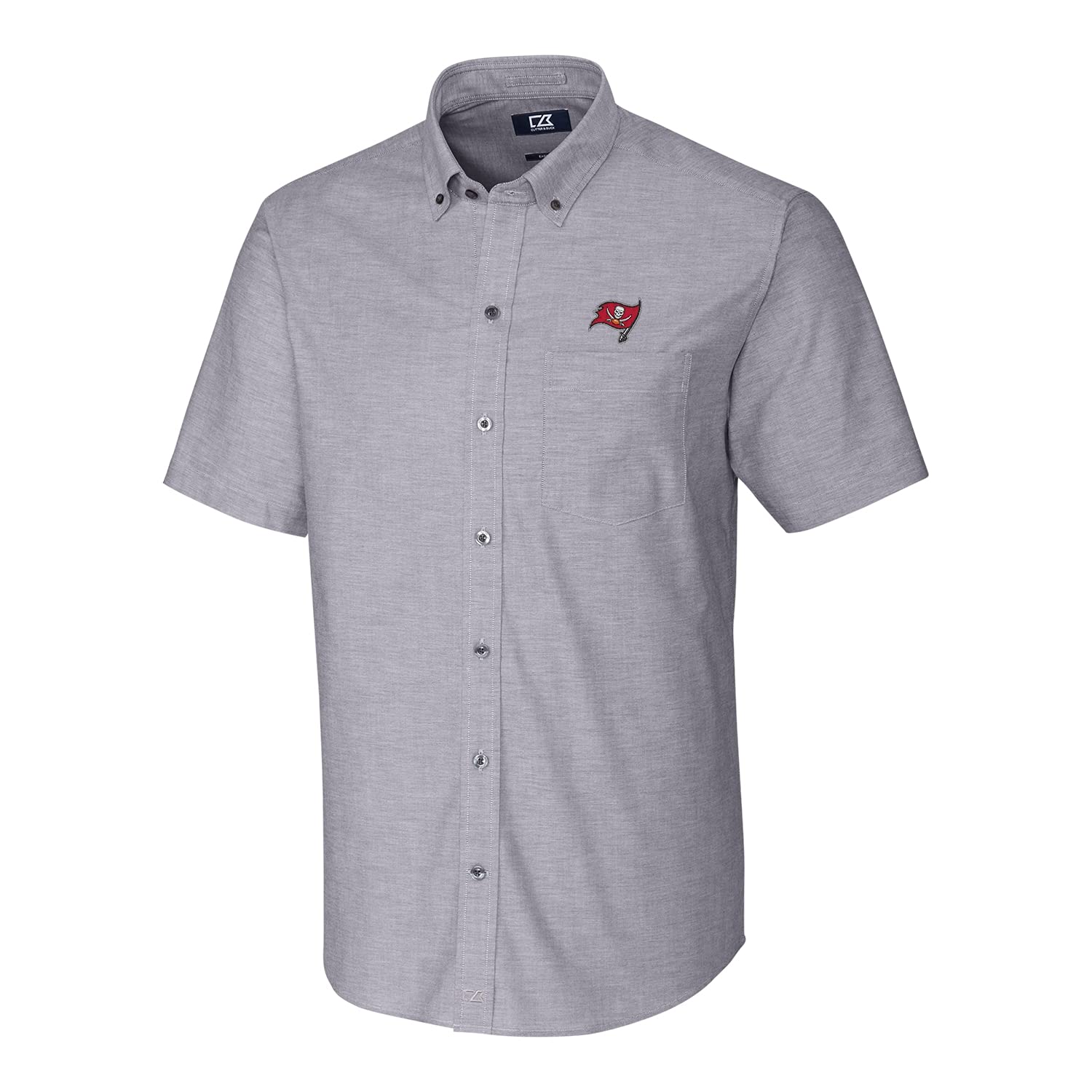 Cutter & Buck Men's NFL Stretch Oxford Short Sleeve Button-Down Shirt - Comfortable Woven Casual Shirt for Sports Fans, Game Day & Office Wear