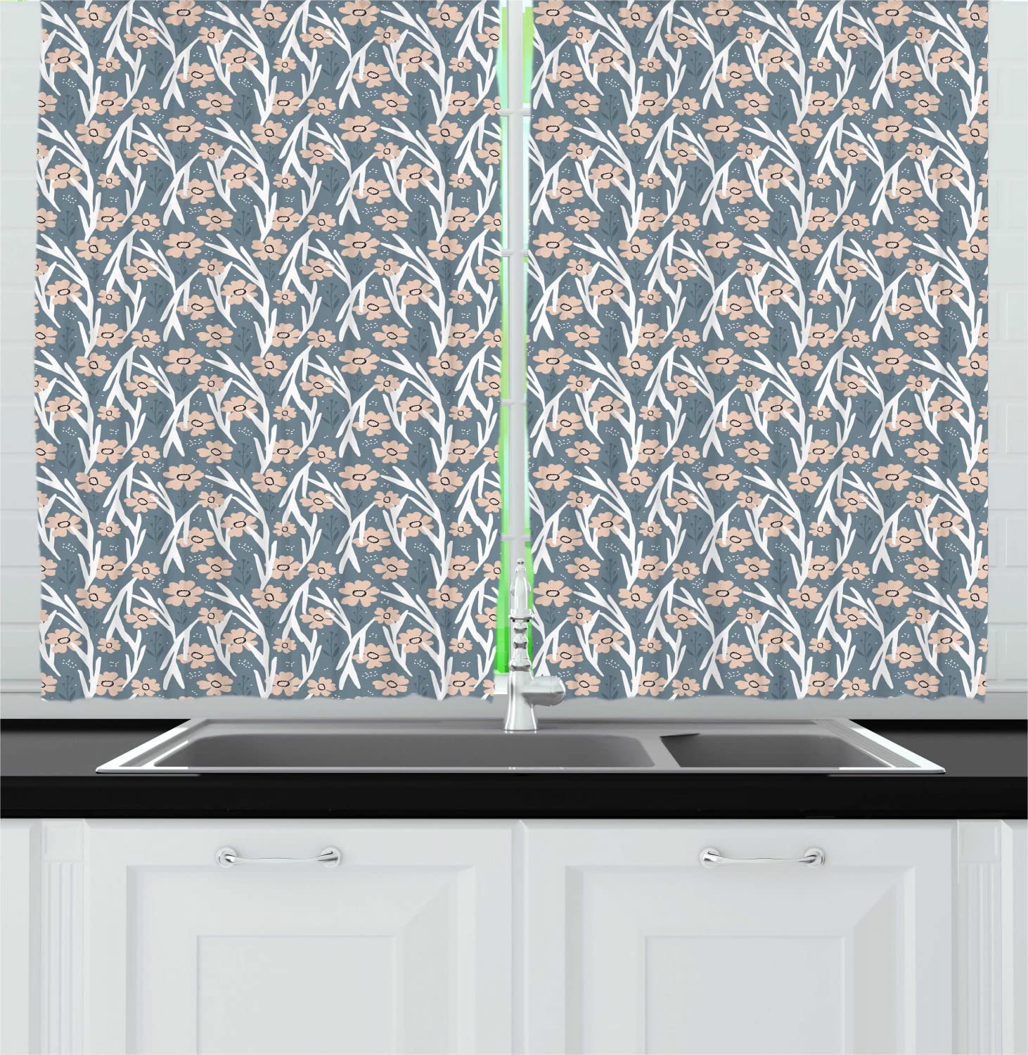 Ambesonne Floral Long Kitchen Curtains - 55