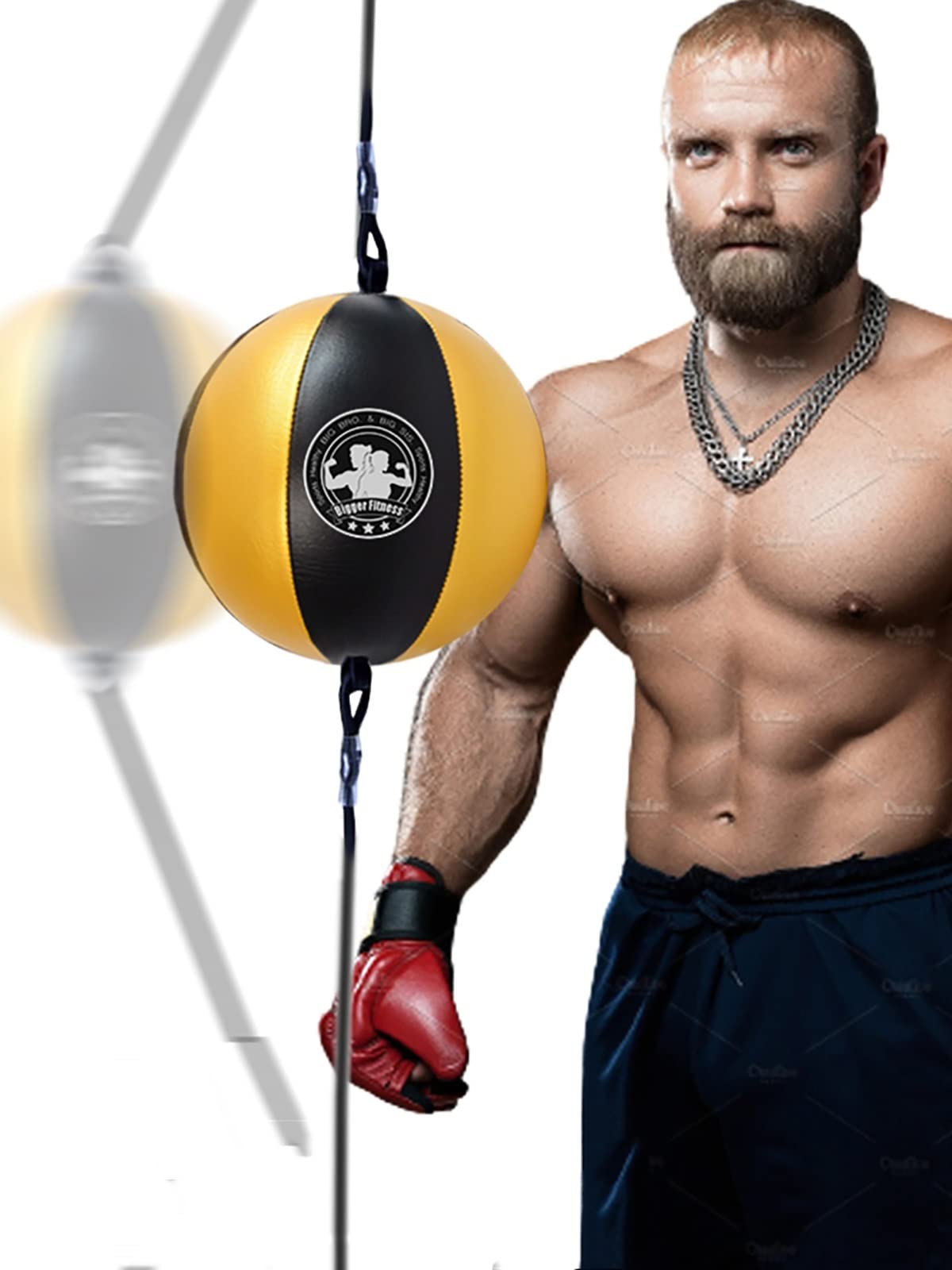 Double End Speed Ball Punching Bag for Adults & Beginners - Hanging Boxing Speed Ball with Suction Cup & Pump - Home Gym Workout Equipment for Agility Training & Cardio Exercise (Yellow & Black) - Perfect for Boxing Training, MMA Practice & Home Fitness Routines