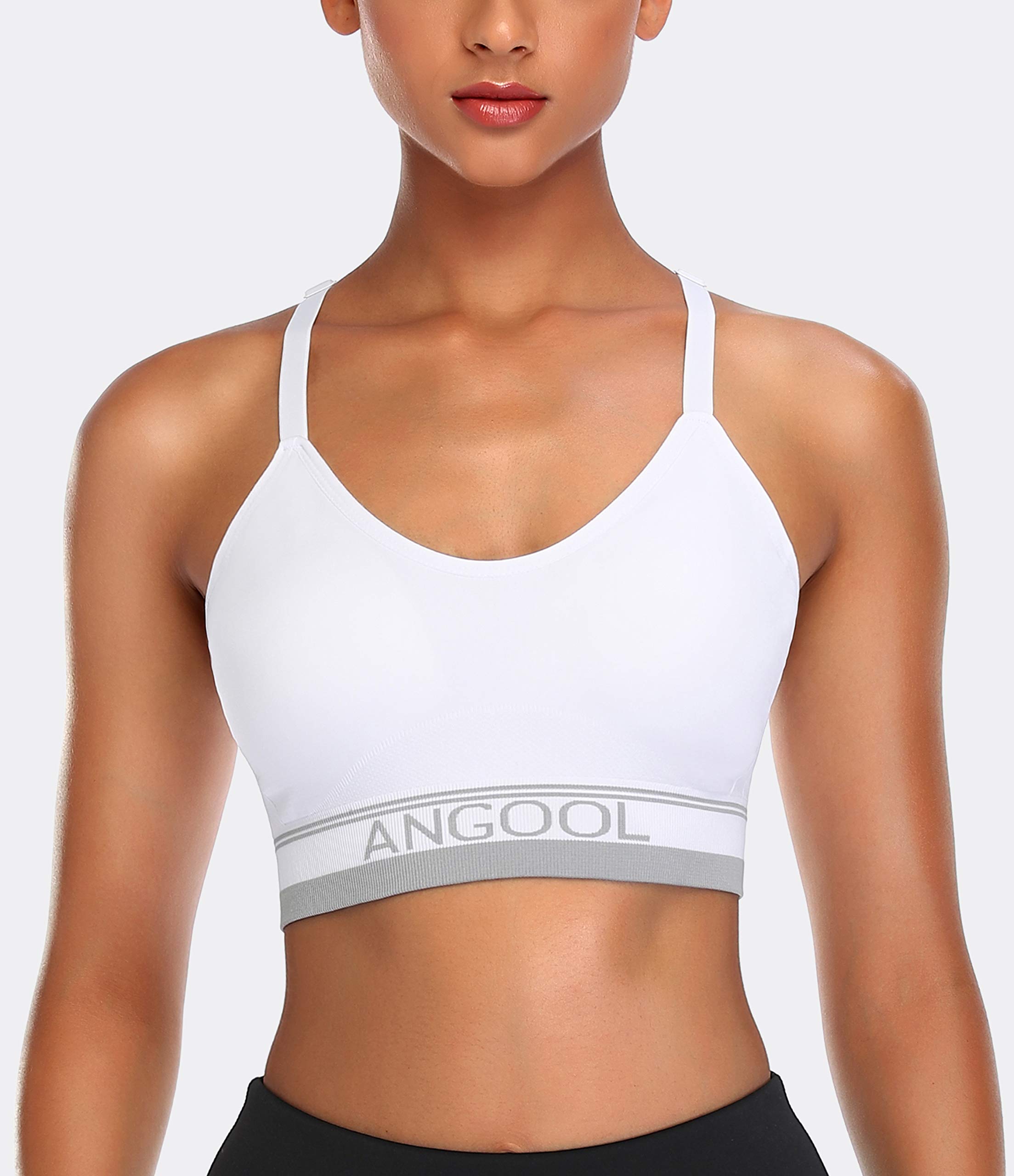 ANGOOL Women's Longline Medium Support Sports Bra - Wirefree Padded Yoga Bra with Adjustable Straps for Running, Gym & Workout