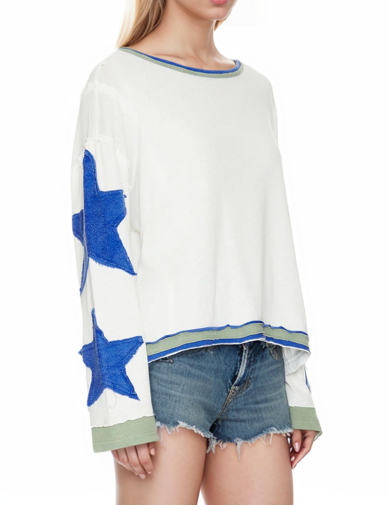 Women's Cotton Oversized Long Sleeve Crewneck Star Print Pullover Sweatshirt & Hoodie - Lightweight Spring Loungewear 2025 | Casual Outfit, Streetwear Fashion, Cozy Home Wear