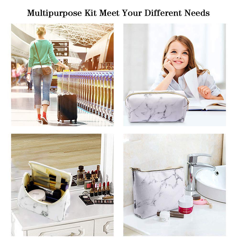 3 Pack Waterproof Marble Makeup & Toiletry Travel Bags - Portable Cosmetic Organizer for Women & Girls | Perfect for Travel, Gym, and Daily Essentials Storage