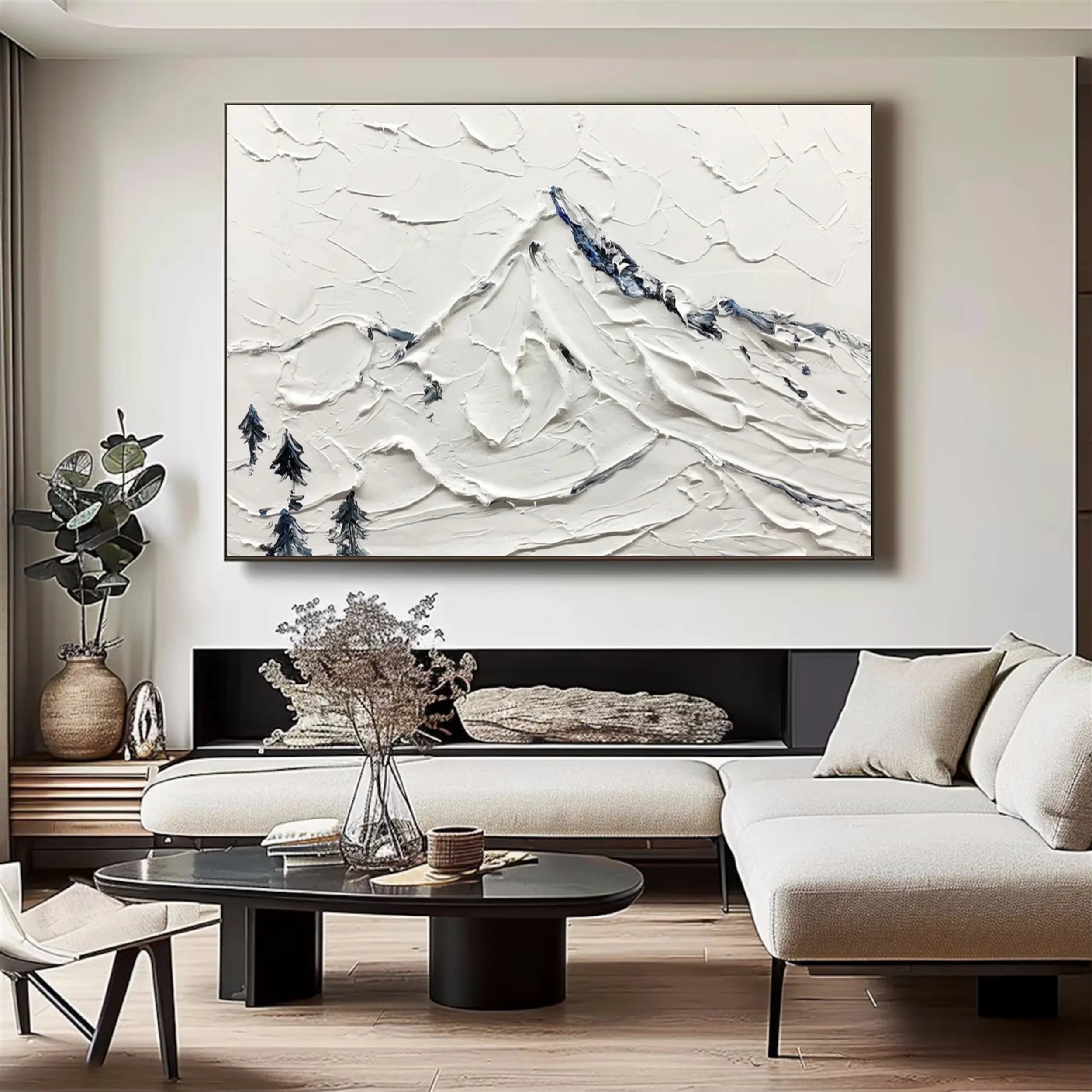 White Minimalist Textured Painting Canvas #MM236 - Modern Abstract Wall Art for Living Room, Bedroom & Office Decor