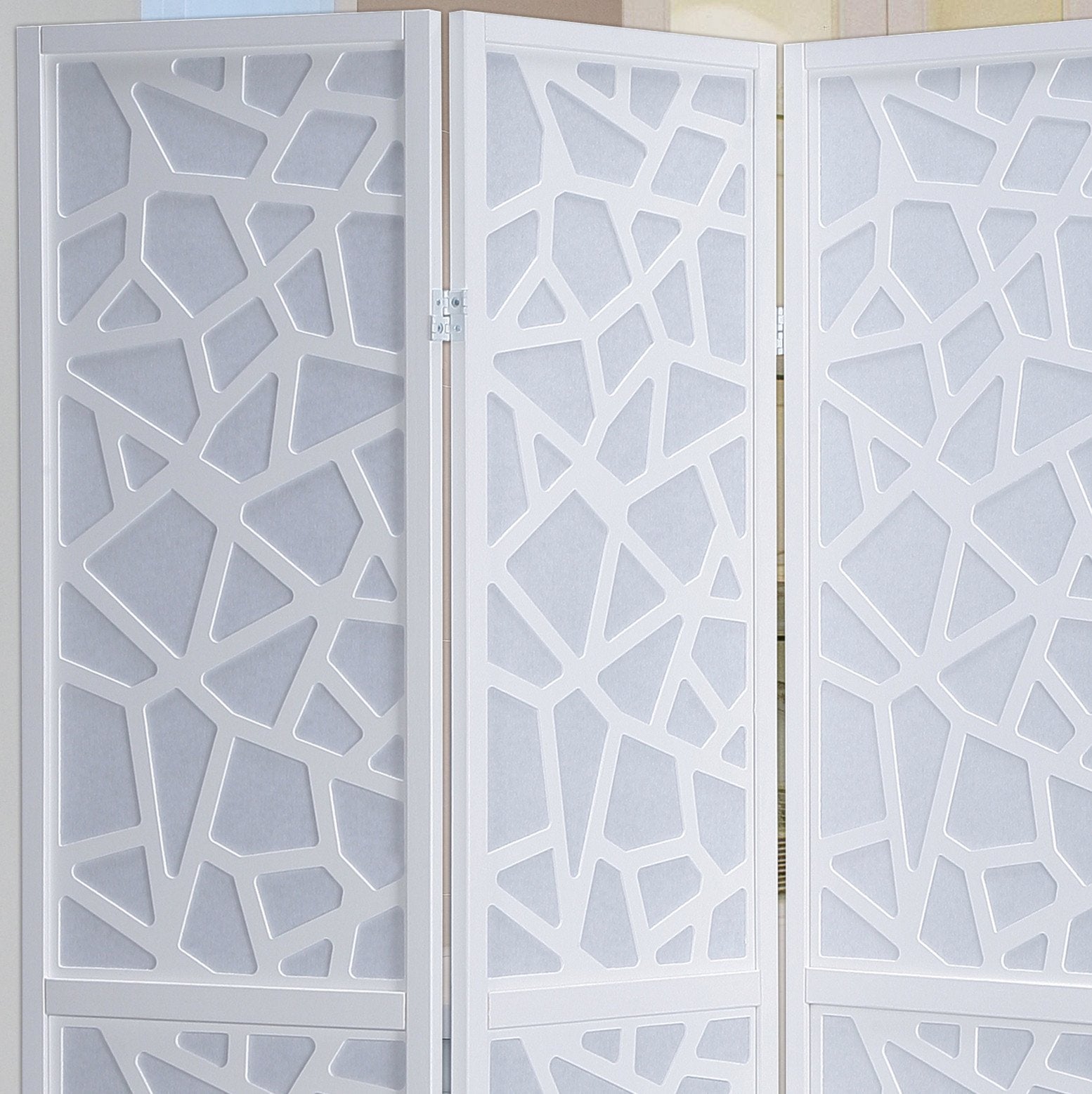 Roundhill Furniture Giyano 4-Panel Folding Room Divider Screen - White Privacy Partition for Home, Office, and Bedroom Decor