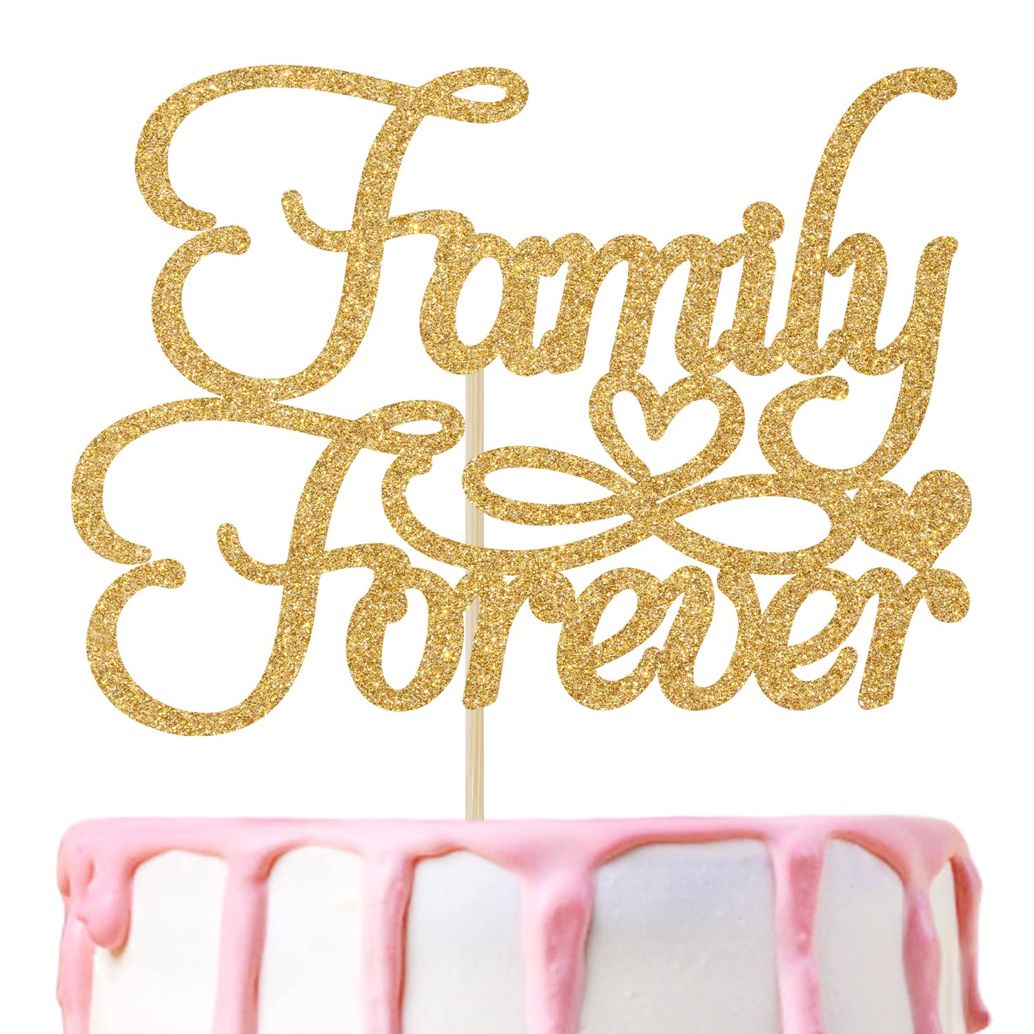 Gold Glitter Family Forever Cake Topper | Welcome Home & Home Sweet Home Cake Decor | Family Theme Party Supplies for Weddings, Baby Showers & Reunions