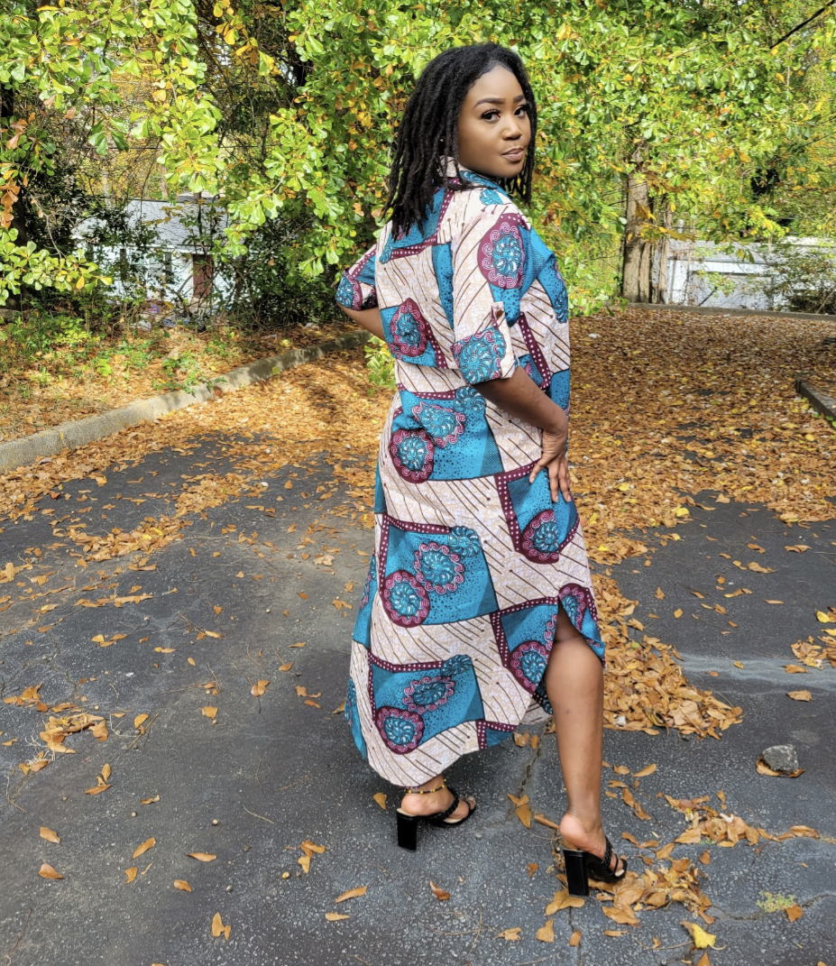 Stylish Gracie African Print Ankara Button Down Midi Shirt Dress DP5004D1 - Perfect for Casual Outings, Office Wear & Summer Vacations