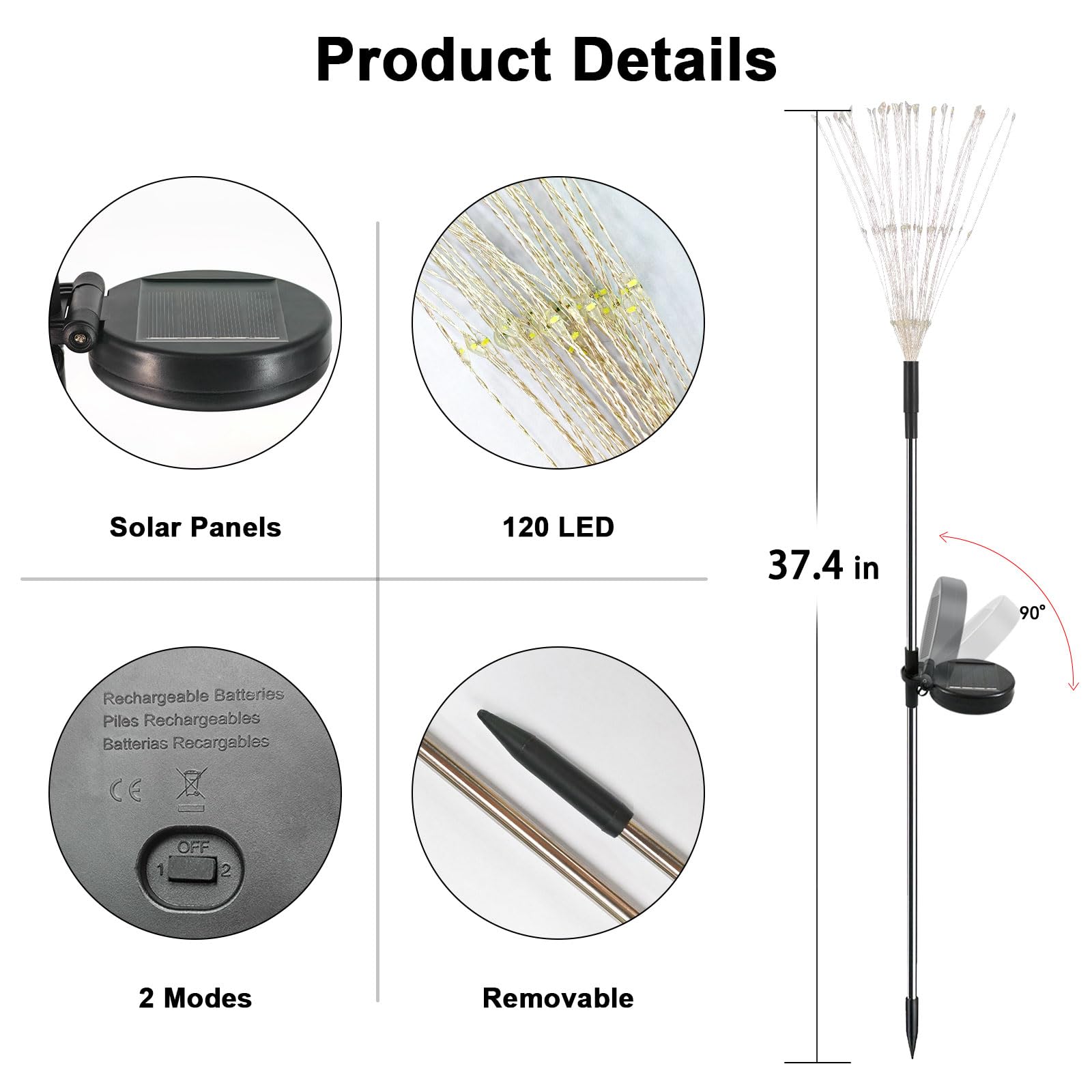 120 LED Solar Garden Lights Outdoor, 2 Pack Waterproof Twinkling Firework Lights - 2 Modes (Warm White) for Yard, Pathway & Garden Decor | Perfect for Patio, Lawn, Walkway & Landscape Lighting at Night