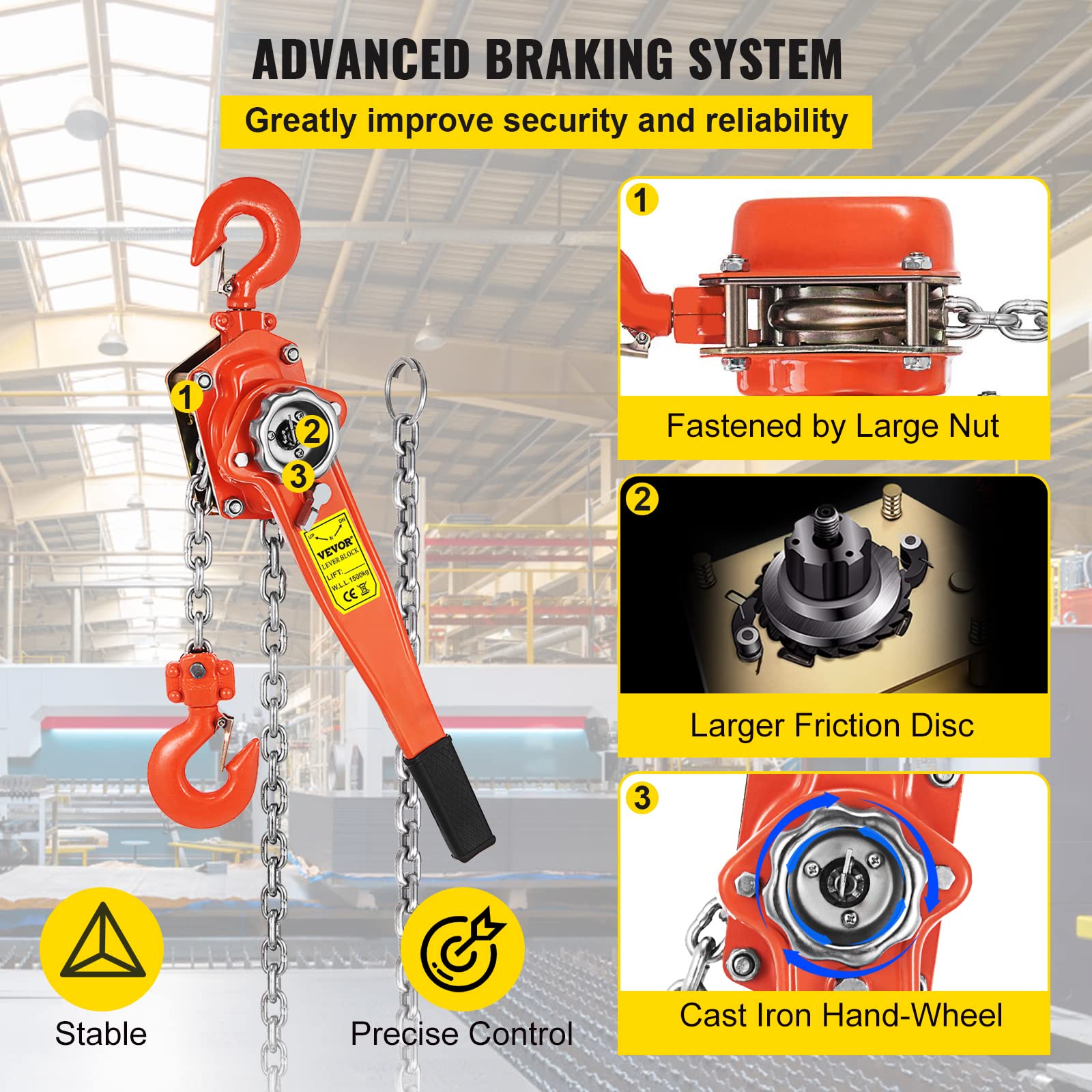 Happybuy 6600 lbs Manual Lever Chain Hoist - 3 Ton Capacity, 10ft Chain, 5/16