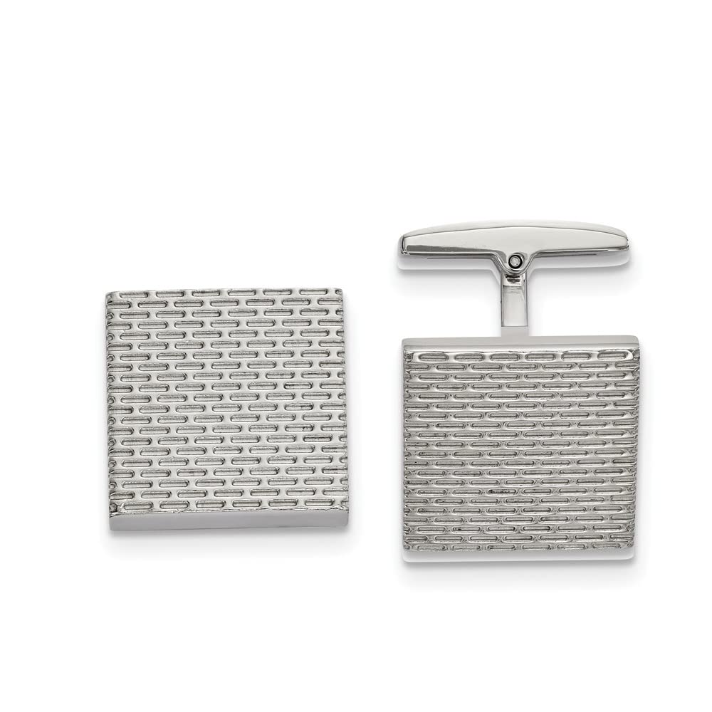 The Black Bow Stainless Steel Polished & Textured Square Cuff Links, 17mm (5/8 Inch) - Perfect for Weddings, Business Meetings & Formal Events