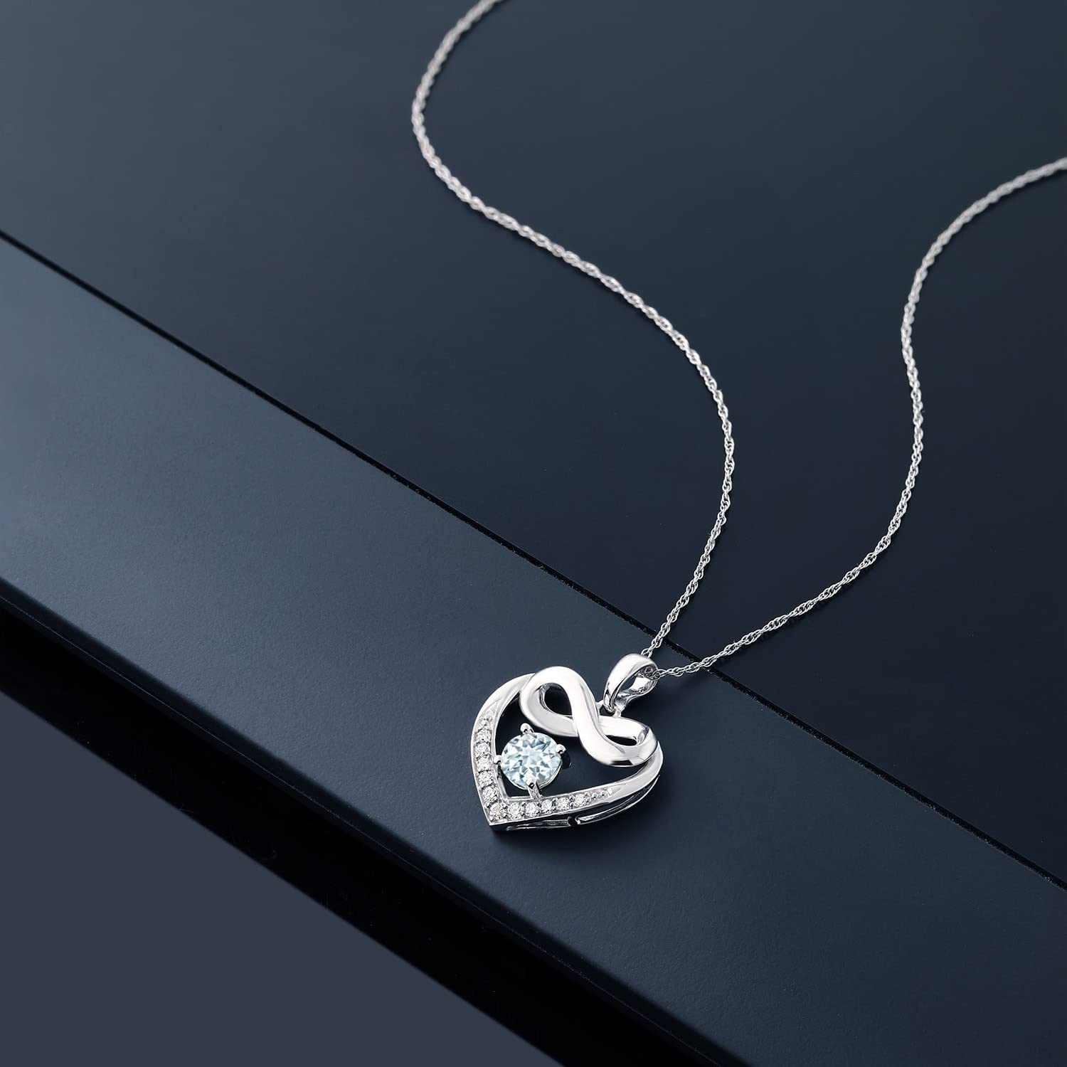 10K White Gold 5MM Gemstone & Lab-Grown Diamond Infinity Heart Pendant Necklace for Women - Birthstone Jewelry with 18