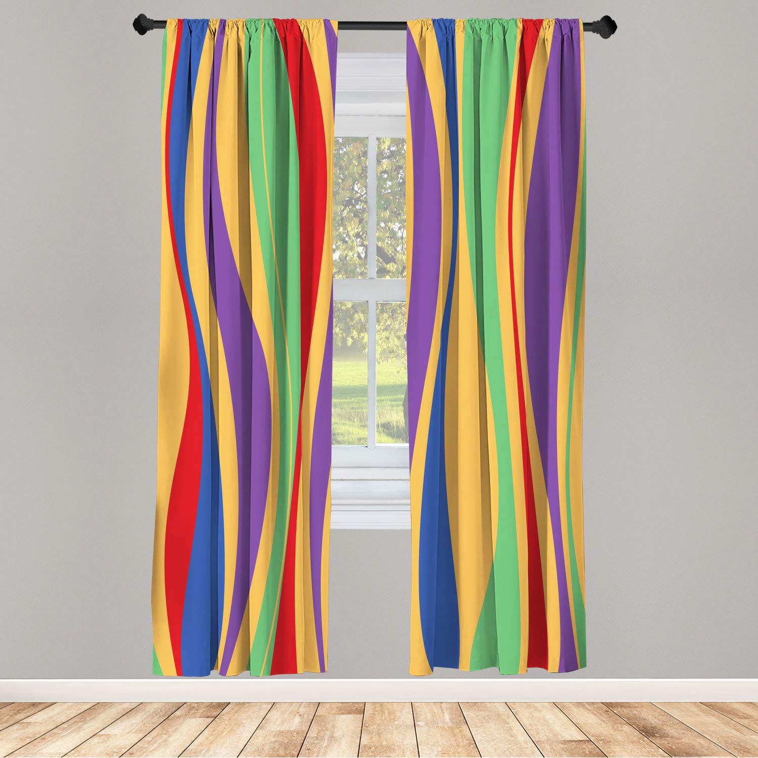 Vintage Retro Striped Window Curtains - 2 Panel Set with Rod Pocket, Lightweight Abstract Print, 28