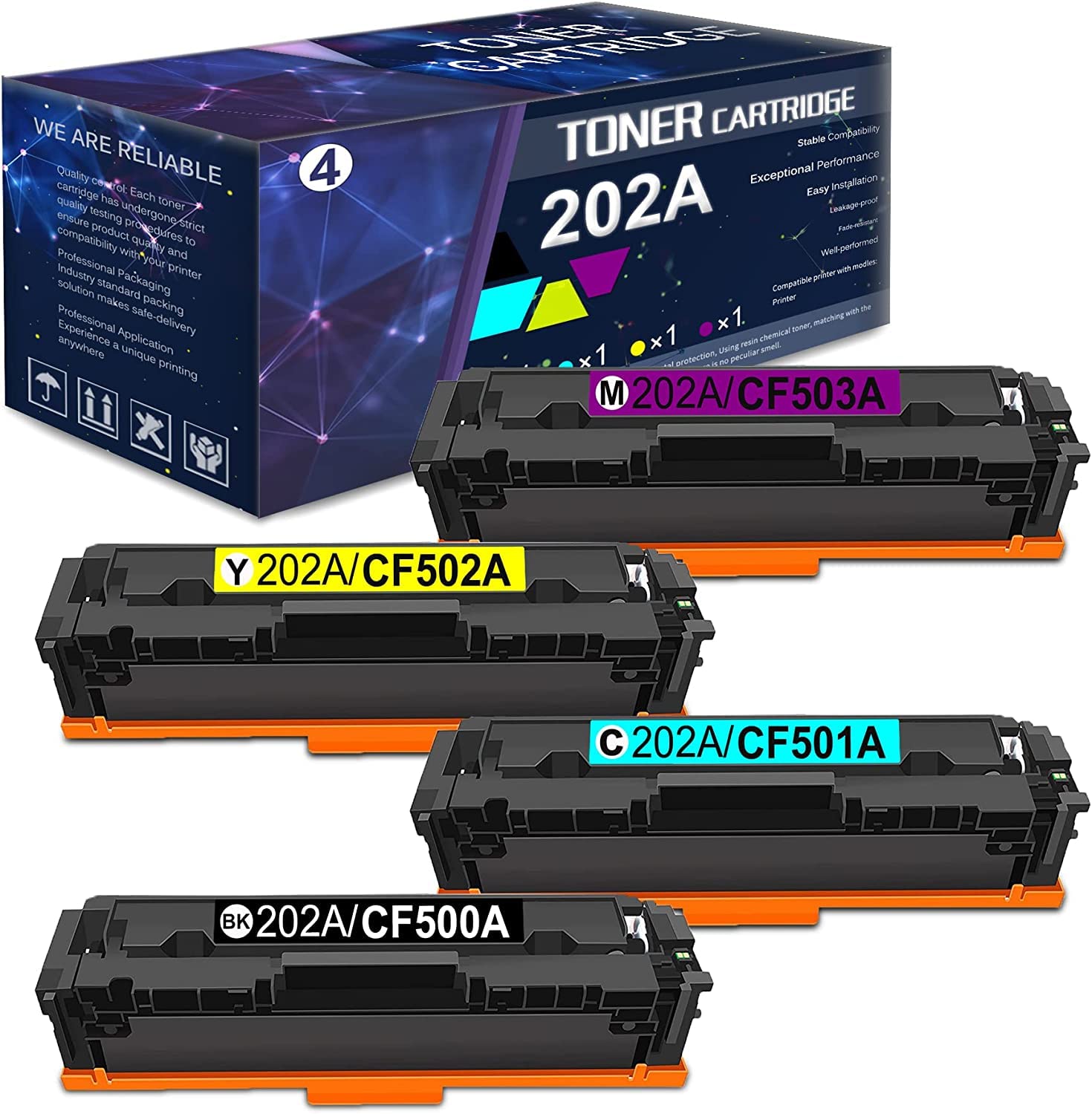 HP MFP M280nw M281fdn M281fdw M281cdw M254nw M254dw M254dn Compatible Toner Cartridge Replacement (CF500A CF501A CF502A CF503A) - 4-Pack (1BK+1C+1Y+1M) for Home & Office Printing Needs