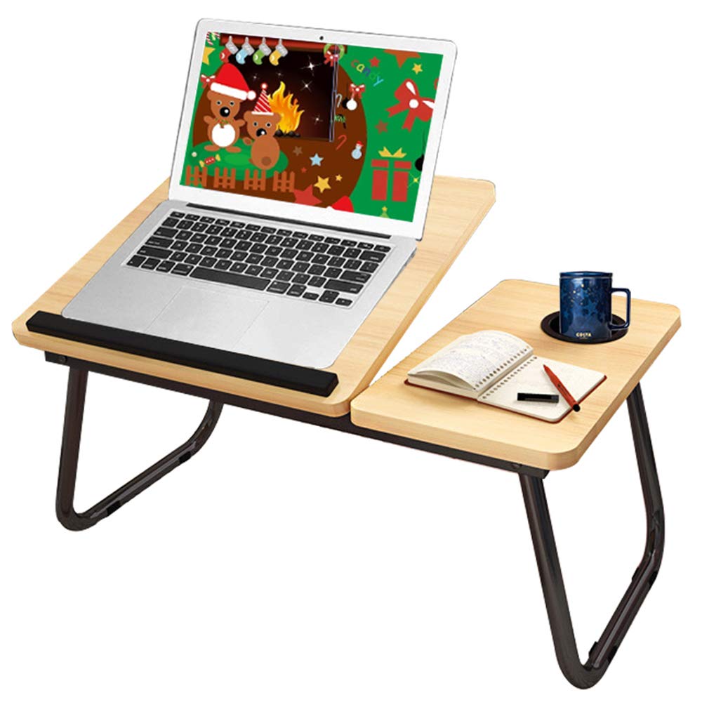 Adjustable Foldable Laptop Desk for Bed - Portable Notebook Stand with Cup Holder | Walnut Wood Lap Tray Table for Working, Studying, Reading & Eating in Bed or Sofa