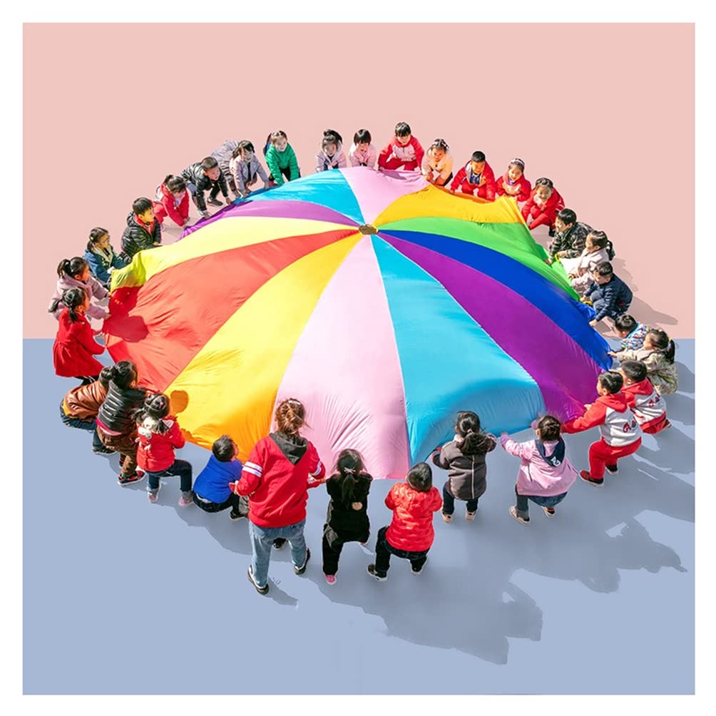 Kids Rainbow Parachute Toy - 10ft Colorful Play Tent for Kindergarten Team Building, Group Cooperation Games & Birthday Parties - Outdoor/Indoor Playtime Activity