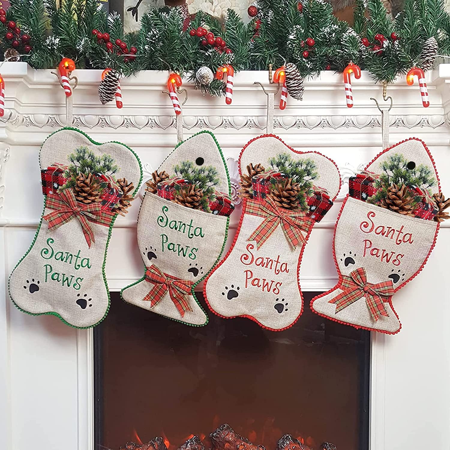 DearSun Personalized Linen Christmas Stockings for Dogs - Custom Dog Bone Design Holiday Gift Bag for Puppies & Pets - Perfect for Christmas Decor, Pet Gifts & Festive Celebrations