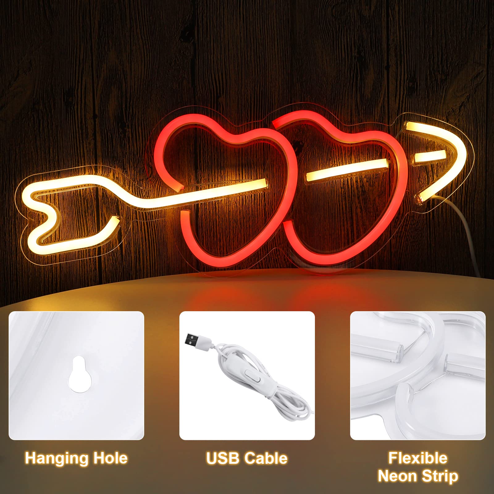 Heart to Heart LED Neon Light Sign - Durable Acrylic Panel, USB Powered Cool Novelty Night Light for Bedroom, Wall Decor, Bar, Party & Teen Birthday Gift - Perfect for Romantic Ambiance, Home Decor & Special Occasions