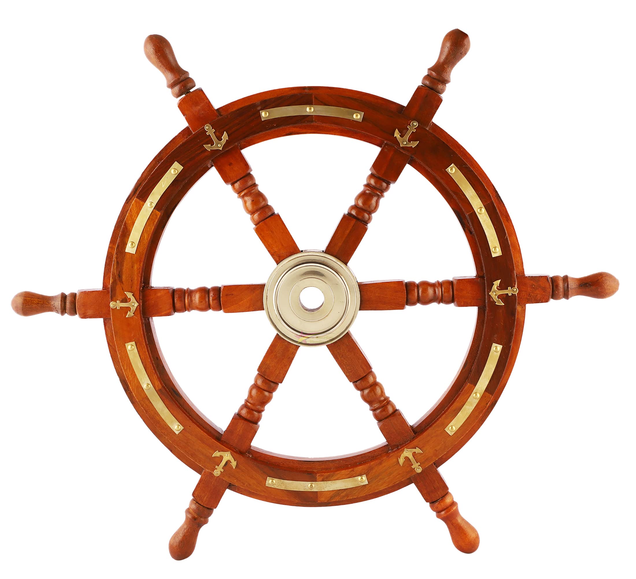 Nautical Wood & Brass Decorative Ship Wheel - 36 Inch Rustic Wall Hanging Ornament for Living Room, Office, or Marine-Themed Decor | Perfect for Coastal Home Decor, Beach House Accents, and Captain's Wheel Wall Art
