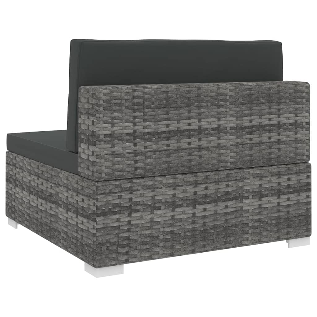 SKM Sectional Middle Seat with Cushions - Gray Poly Rattan Sofa for Patio, Garden, or Outdoor Lounge - Comfortable & Durable Furniture for Relaxing